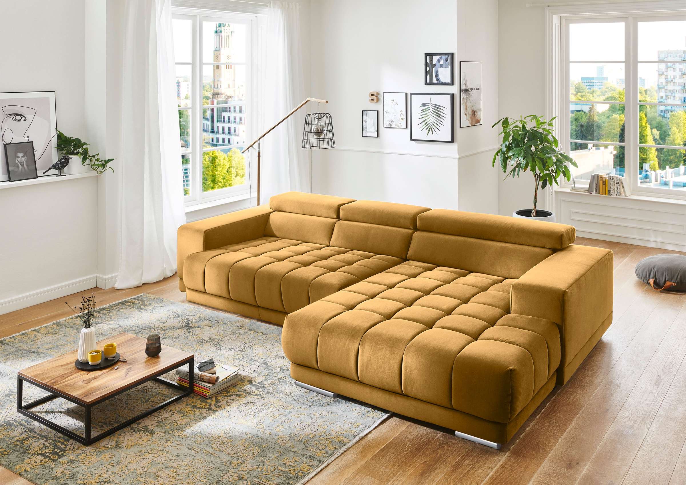Ecksofa DIE PLANBAR "MP-IN15053 L-Form extra breiter Schenkel", gelb (curry), B:329cm H:73cm T:190cm, 100% Polyester, Sofas, Ecksofa, mit Kopfteilverstellung, wahlweise mit manueller Vorziehbank 10
