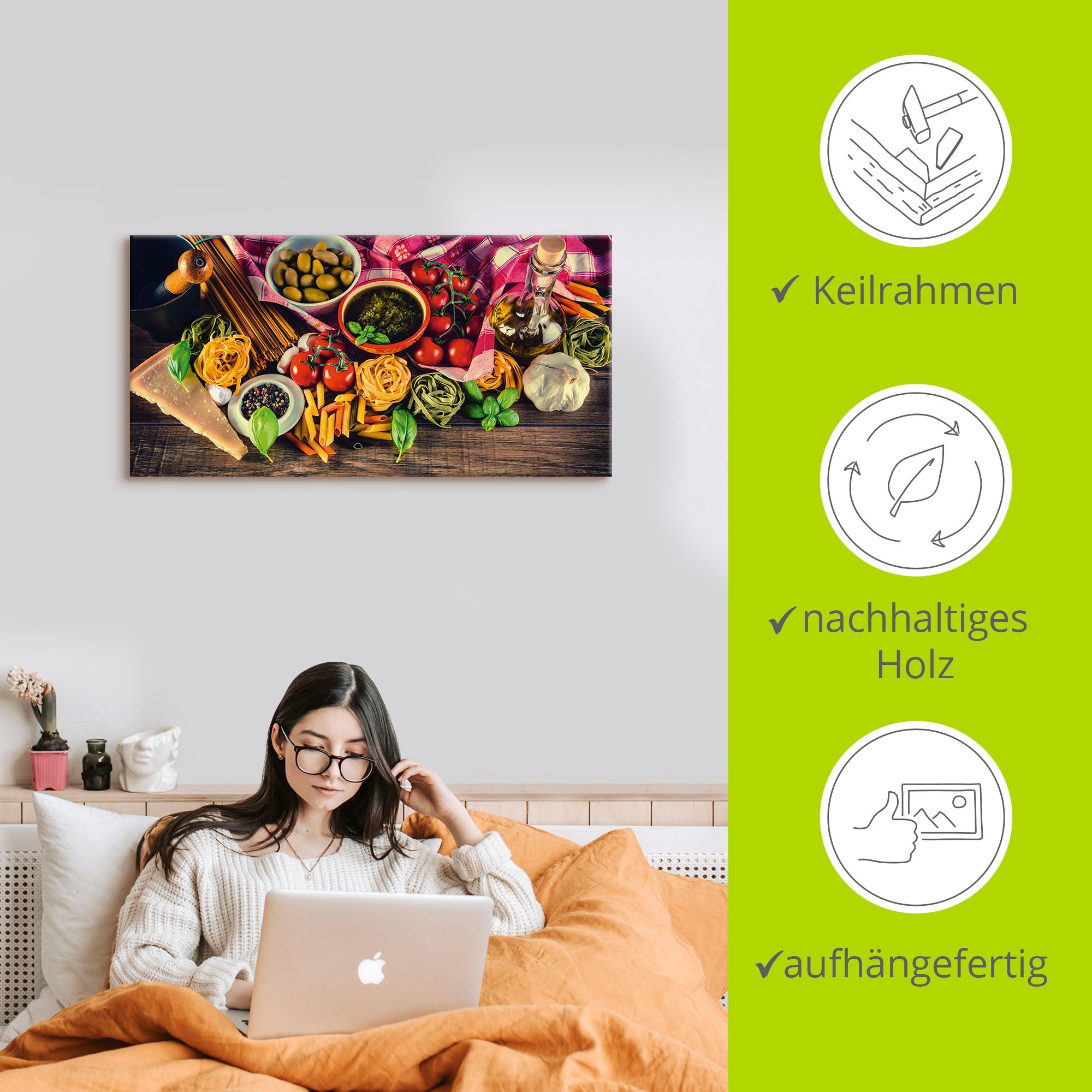 Thumbnail - Artland Leinwandbild "Italienisch mediterrane Lebensmittel" Lebensmittel 1 Stk. tlg. als Alubild, Outdoorbild, Leinwandb...