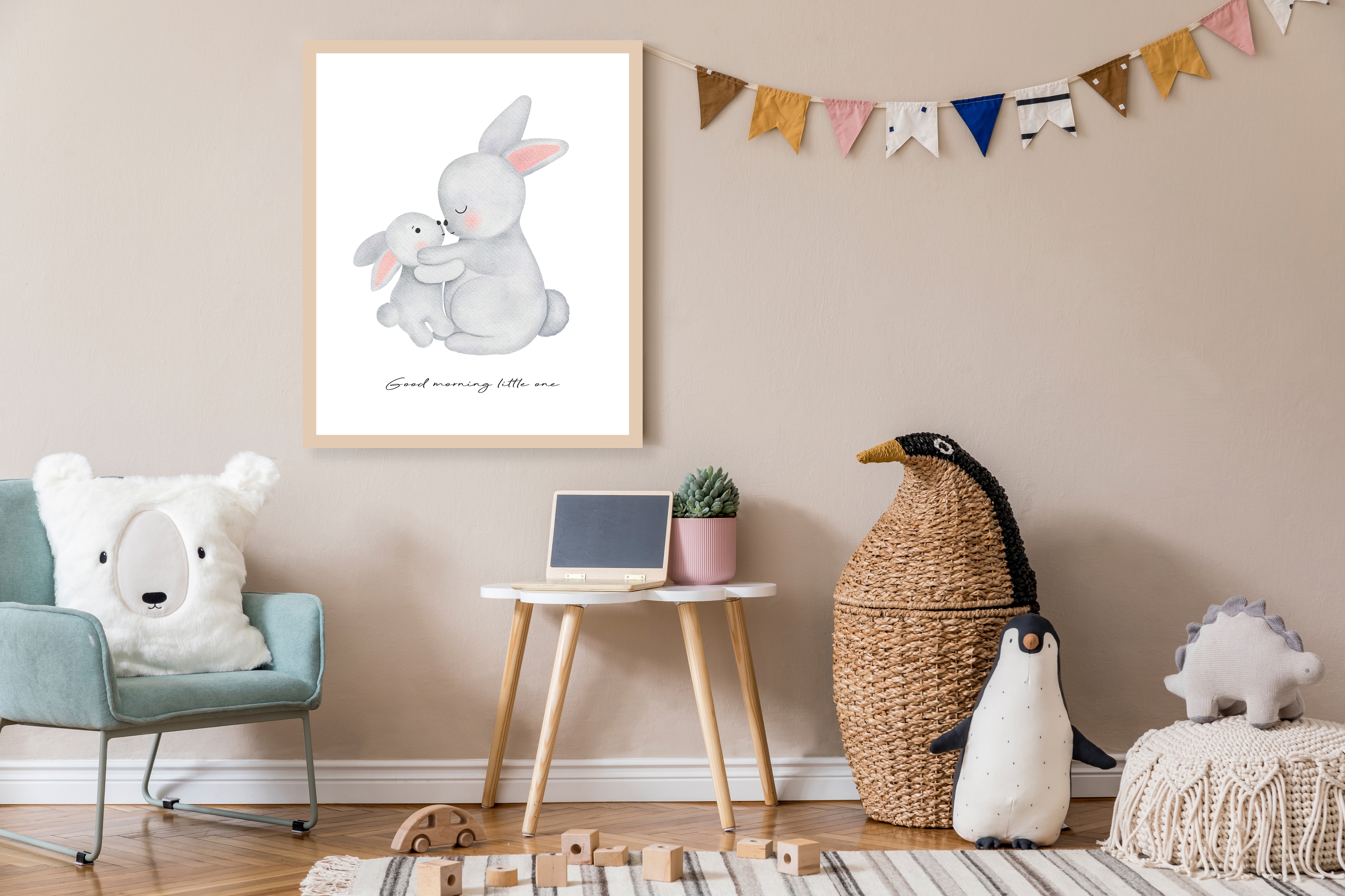 Lüttenhütt Bild mit Rahmen "oder Poster, Großer Hase und Hasenkind" Fantasy Liebessprüche Schriftzug Tiere 1 Stk. tlg. HD Premium Druck
