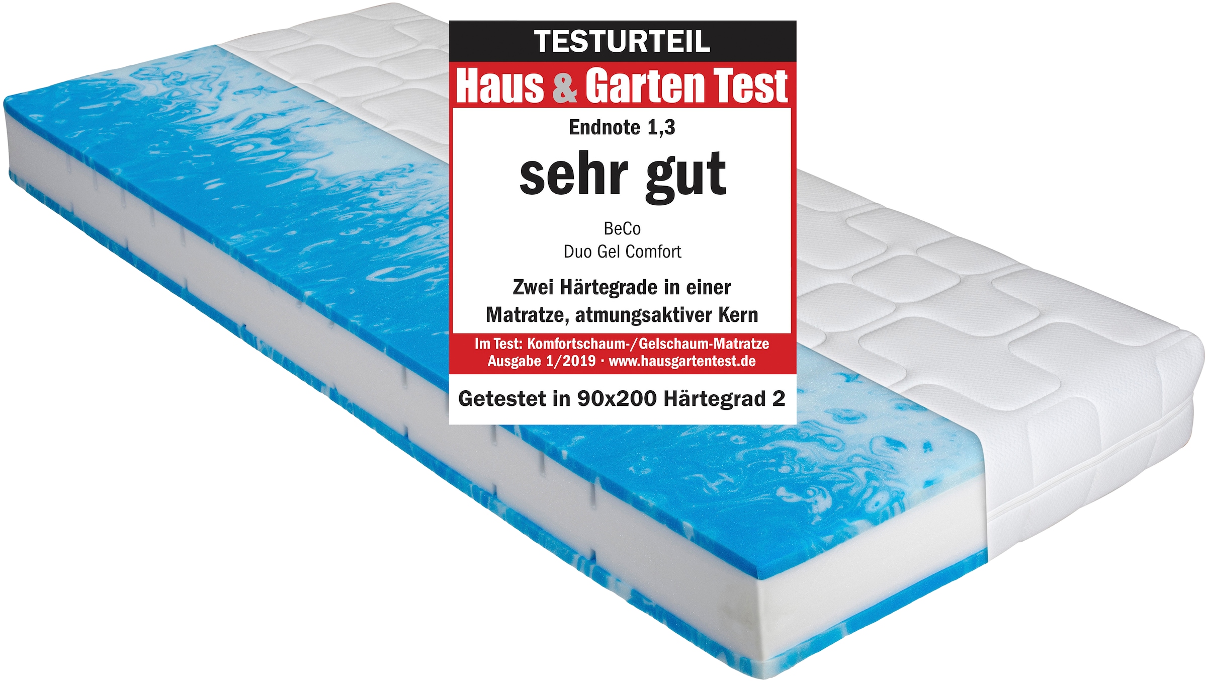 BeCo EXCLUSIV Gelschaummatratze »Duo Gel Comfort«, 20 cm cm hoch, (1 St.), Wendematratze mit zwei unterschiedlich festen Liegeseiten