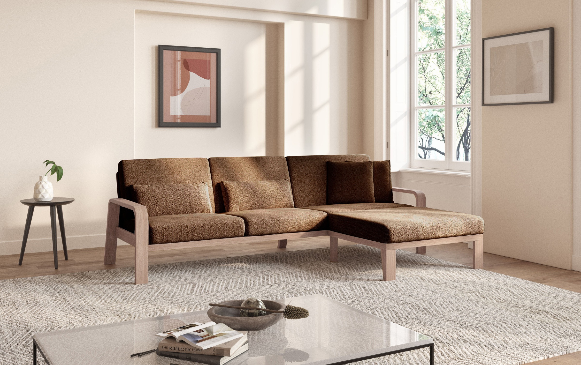 sit&more Ecksofa »Kolding L-Form«, Armlehnen aus Buchenholz in natur, verschiedene Bezüge und Farben