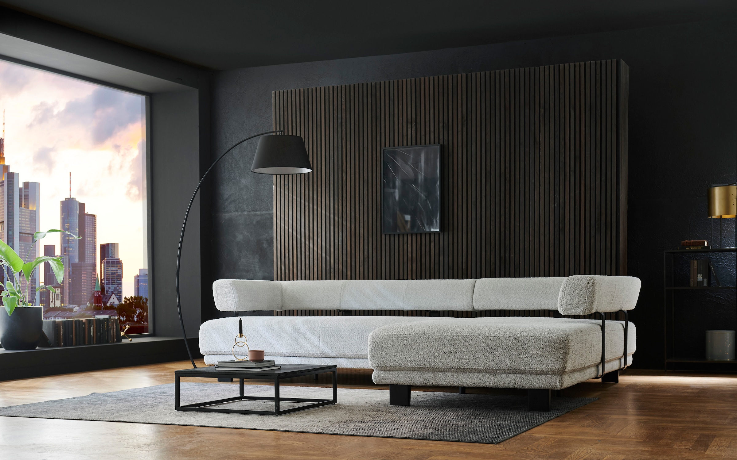 HUKLA Ecksofa »HU-HP18064 L-Form«, (Set), Optional mit motorischer Vorziehbank, stylische Reling