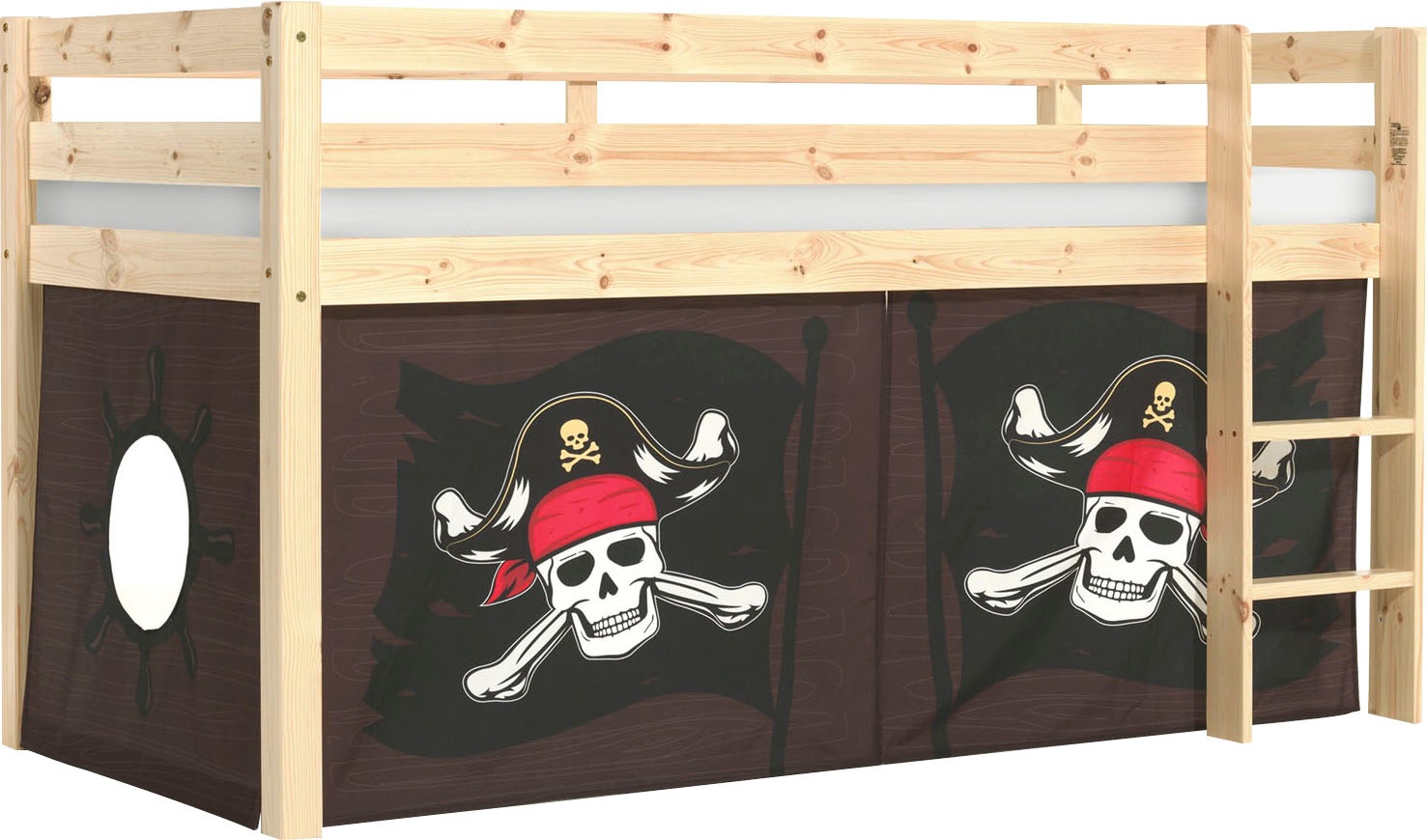 Vipack Spielbett »Vipack Pino«, (Made in Europe), mit Textil-Set, inkl. Rolllattenrost, in Natur, Weiß oder Grau