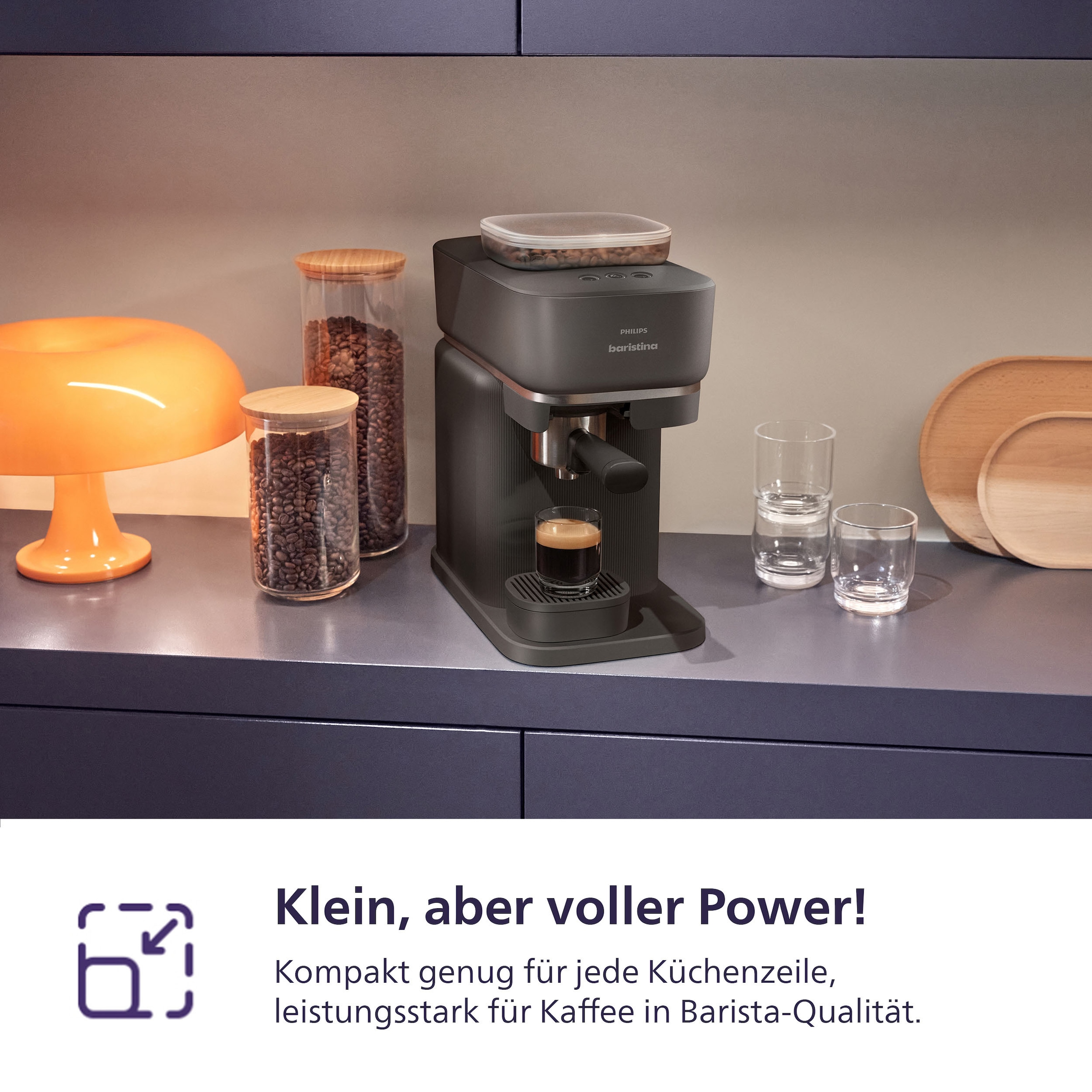 PHILIPS baristina Espressomaschine »BAR305/60 mit Mahlwerk für ganze Bohnen« 16 bar Pumpendruck, Schwarzgrau