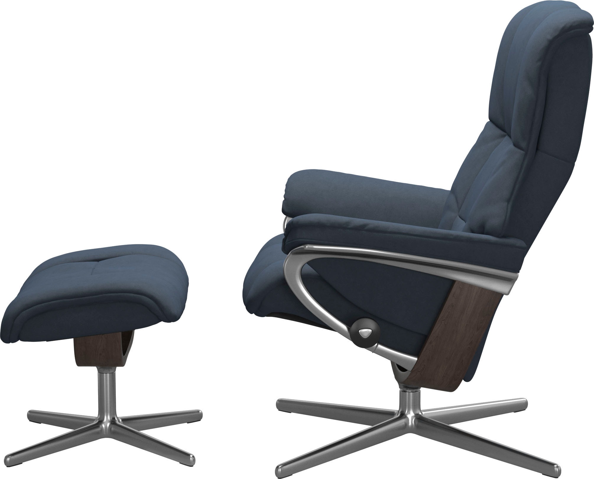 Fußhocker STRESSLESS "Mayfair", blau (blau dinamica), B:55cm H:41cm T:39cm, Microfaser DINAMICA (88% Polyester, 12% Polyurethan), Hocker, Fußhocker, mit Cross Base, Größe S, M & L, Holzakzent Wenge 3