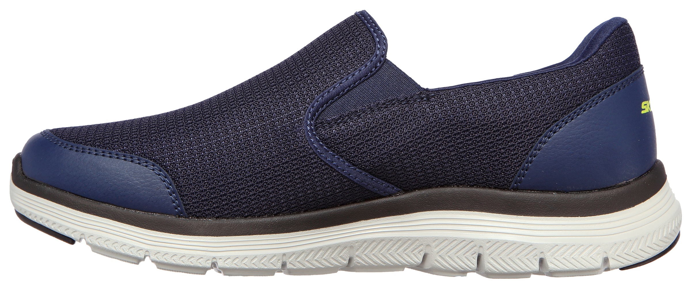 Slip-On Sneaker SKECHERS "FLEX ADVANTAGE 4.0", Herren, Gr. 45, blau (navy), Synthetik, Textil, Schuhe Modernsneaker Sneaker low, Slipper, Schhlupfschuh, Komfortschuh mit Air Cooled Memory Foam 3