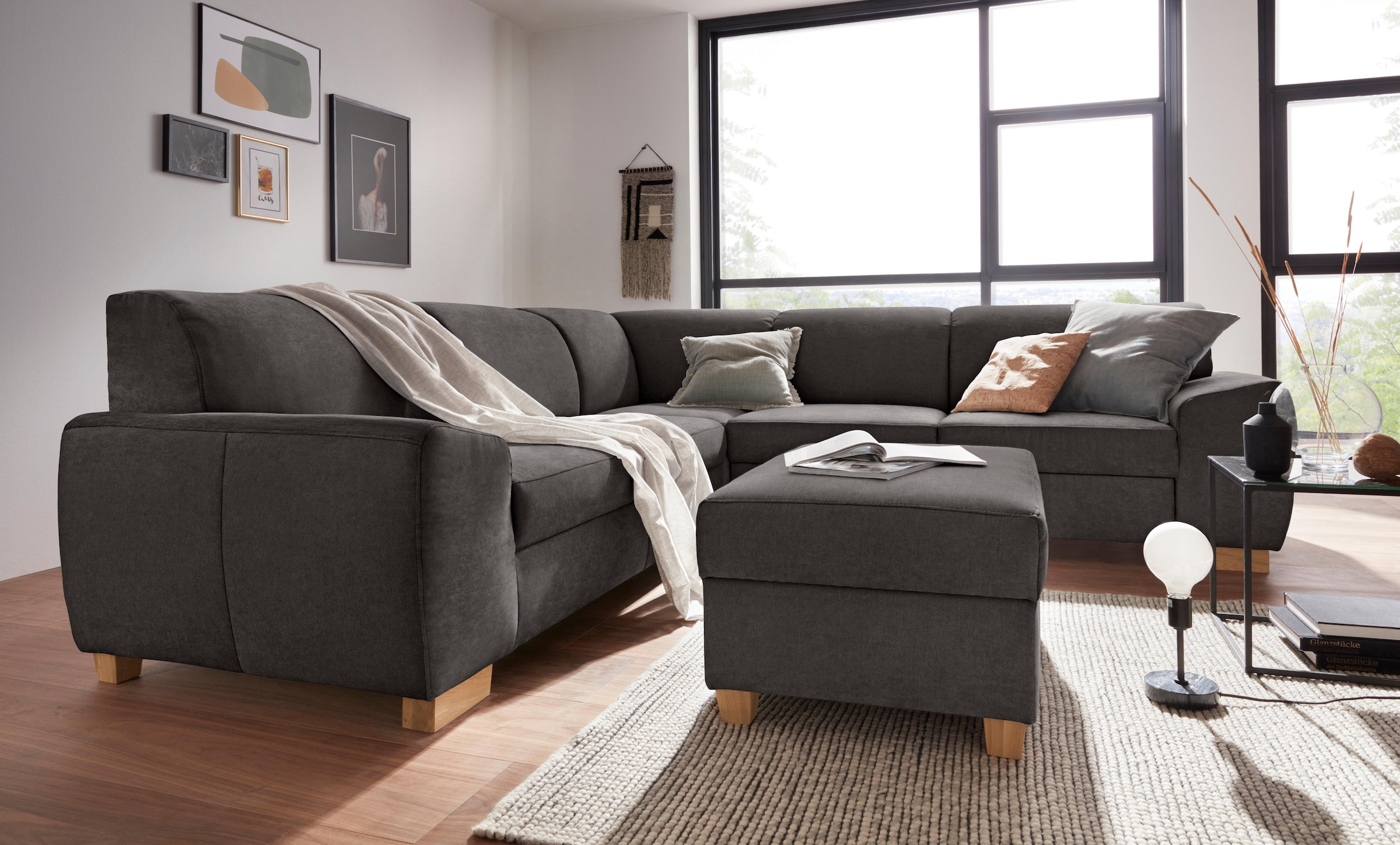 DOMO collection Ecksofa »Incanto kubische Formensprache, komfortabel, flache Armlehnen, L-Form«, wahlweise mit Bettfunktion