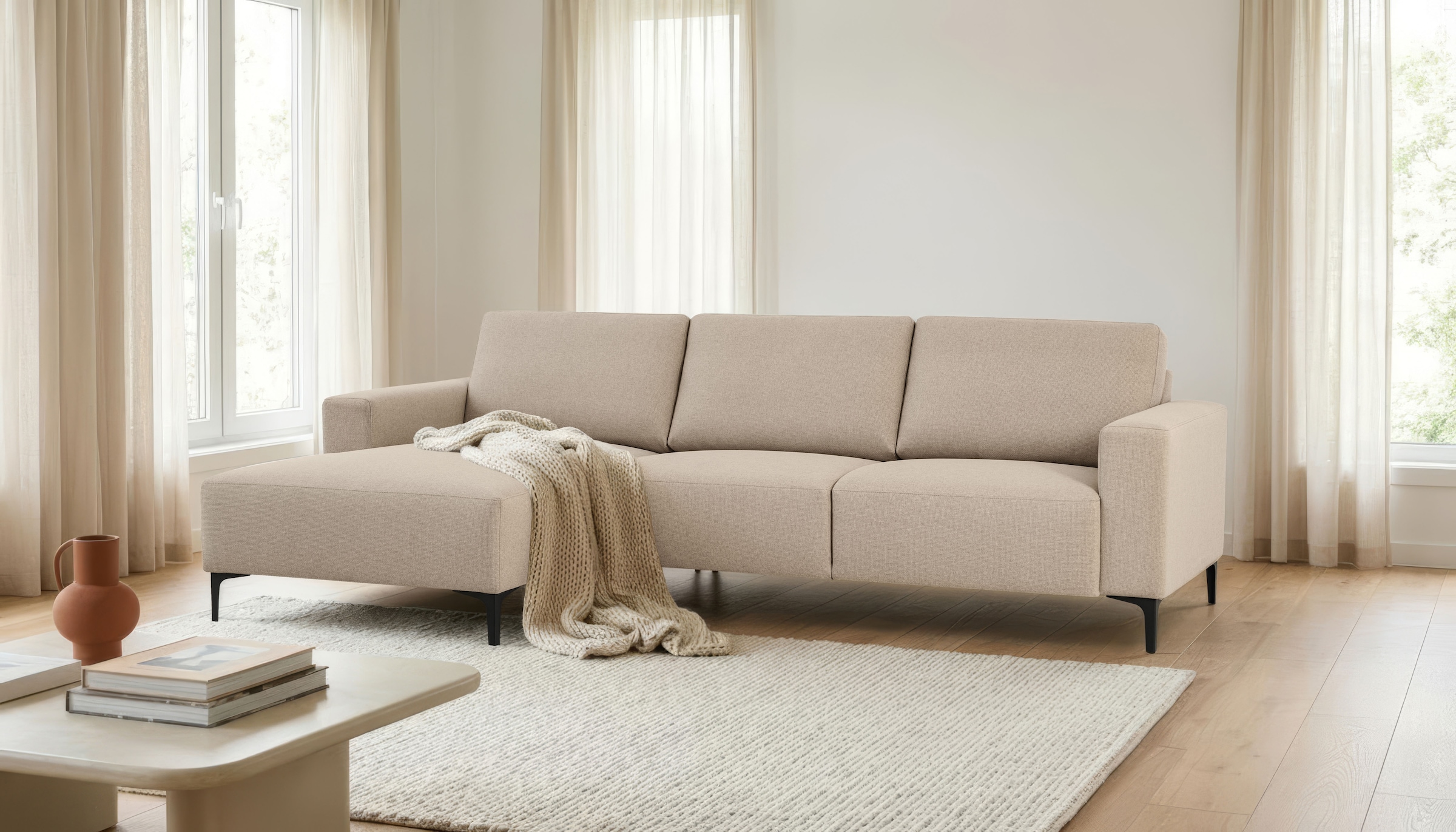 OTTO home Ecksofa "Tournon, L-Form, Breite 262 cm, Webstoff, Chenille" Designsofa im nordischen Stil, Wellenunterfederung, Metallfüße