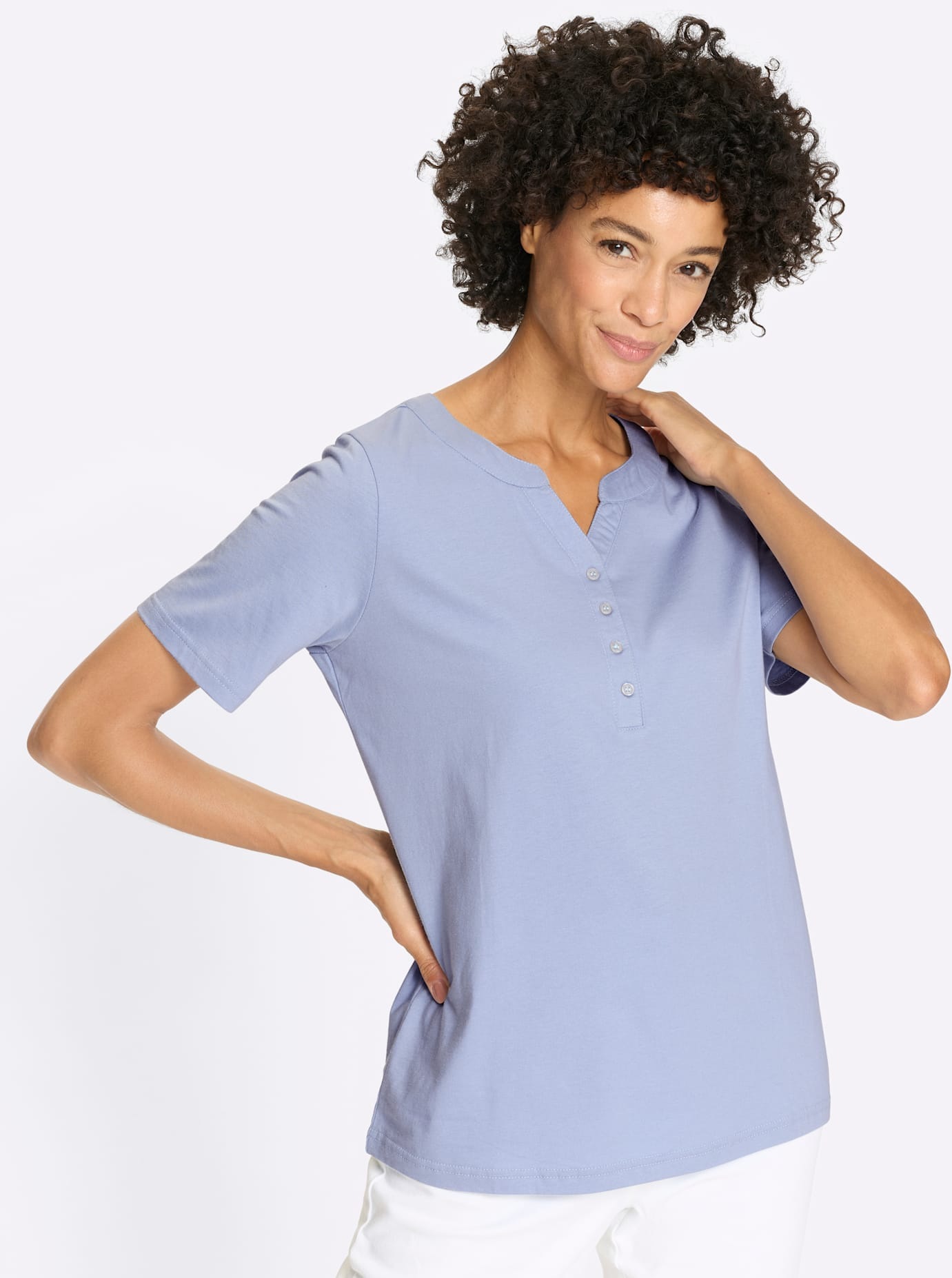 CLASSIC BASICS Damen Kurzarmshirt "Kurzarm-Shirt"bleu, Gr. 38, unifarben, 100% Baumwolle, Shirts