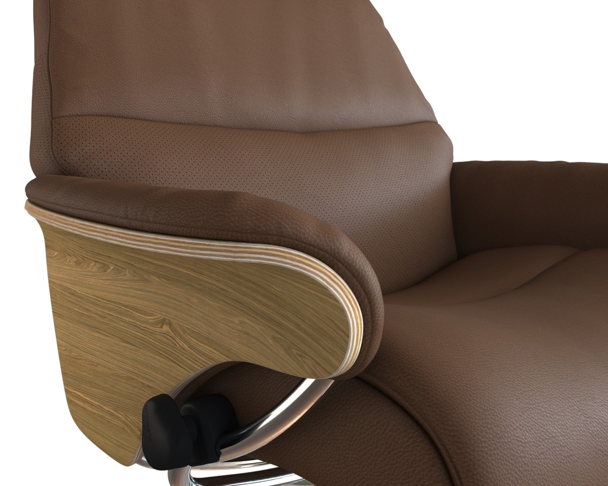 FLEXLUX Relaxsessel »Aarhus, Funktionsessel, Polstersessel, Armlehne, TV-Fernsehsessel,«, Relaxfunktion & Kopf- Rückenverstellung, Armlehne Eiche, Fuß Alu
