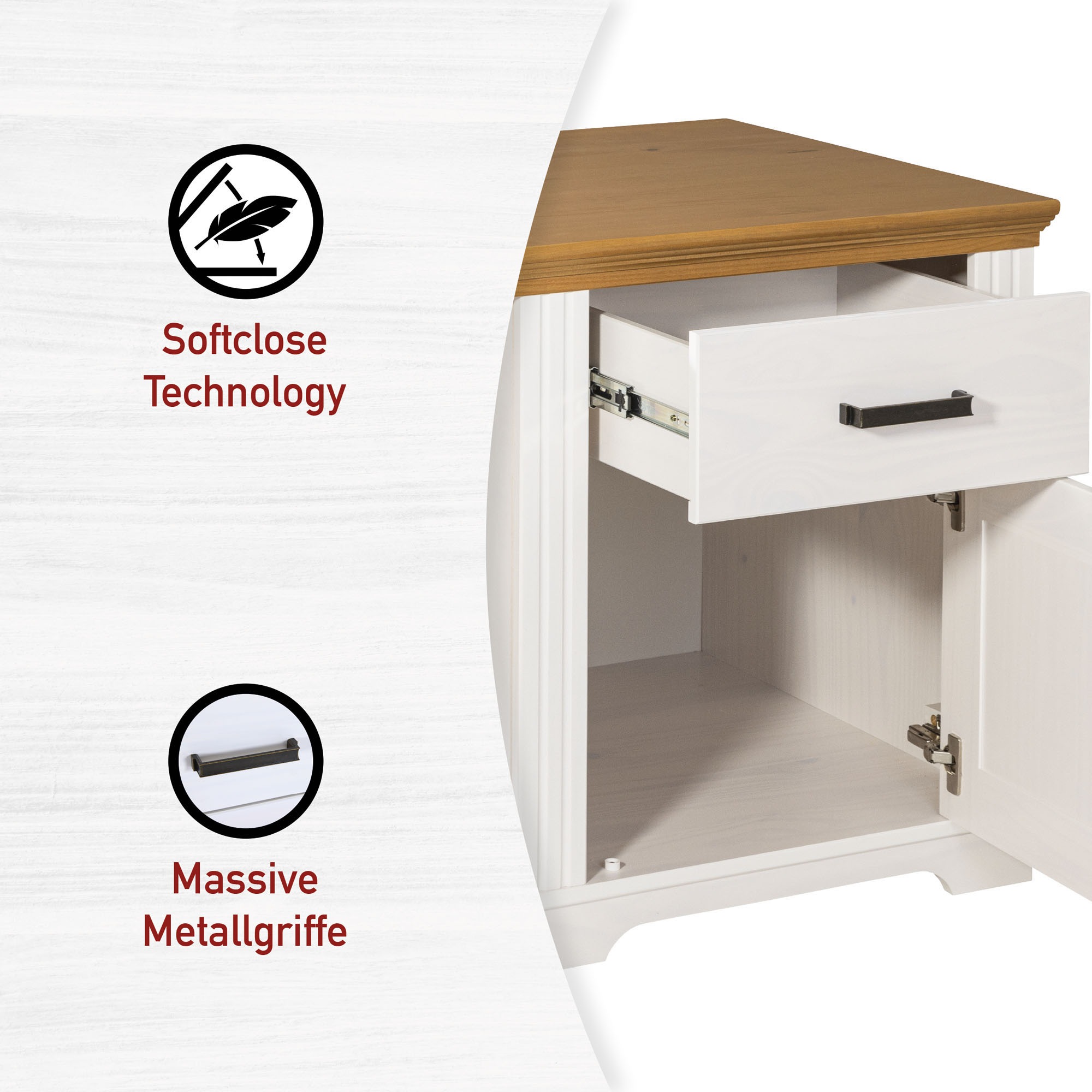 Thumbnail - Inter Link Computertisch "Schreibtisch Maluno" 1 Stk. tlg. Kiefer Massiv, Soft-Close, Stauraum, BxTxH: ca. 143 x 65 x 76...