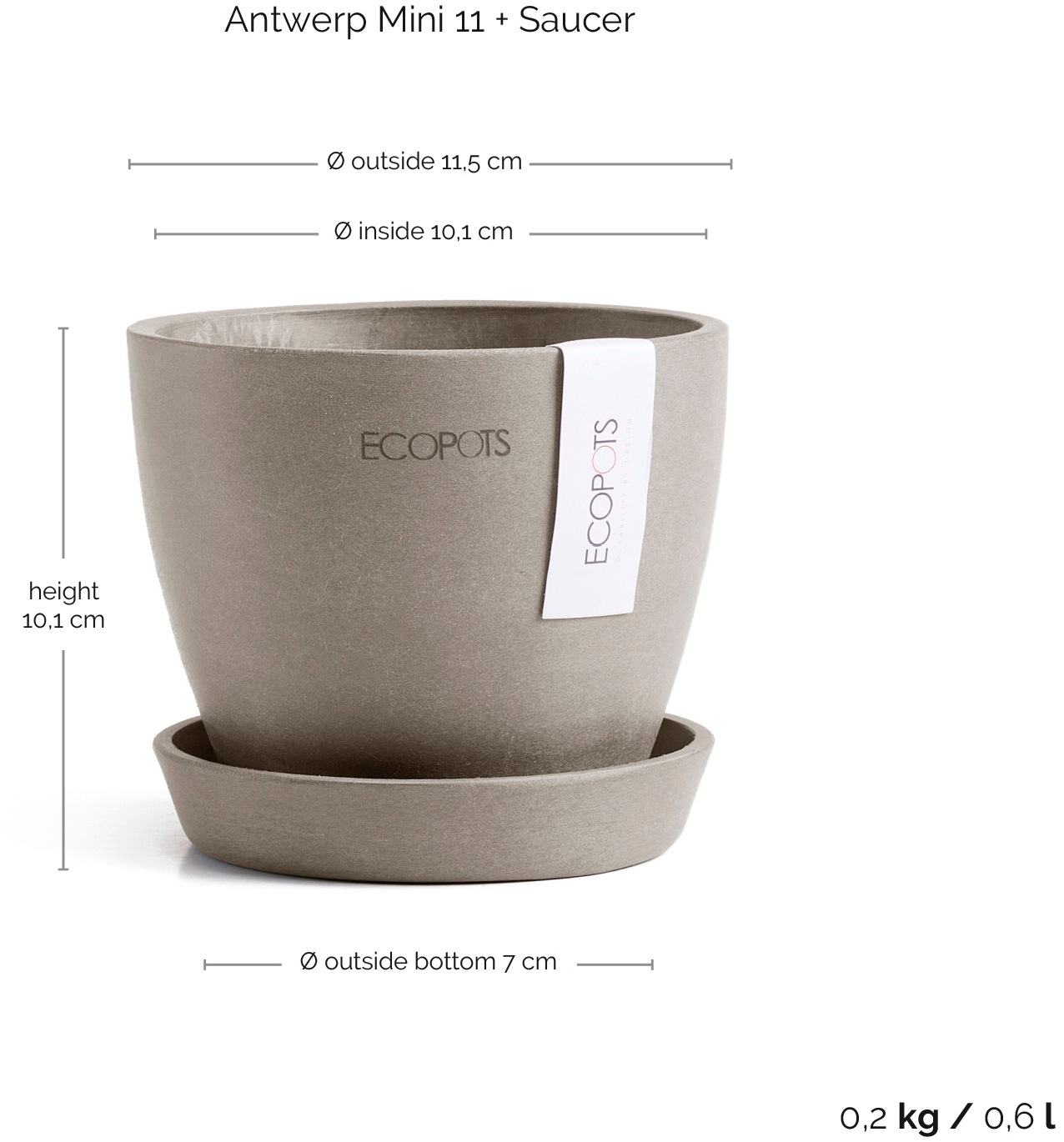 ECOPOTS Blumentopf »Antwerp Mini 11 Taupe«, für den Innenbereich