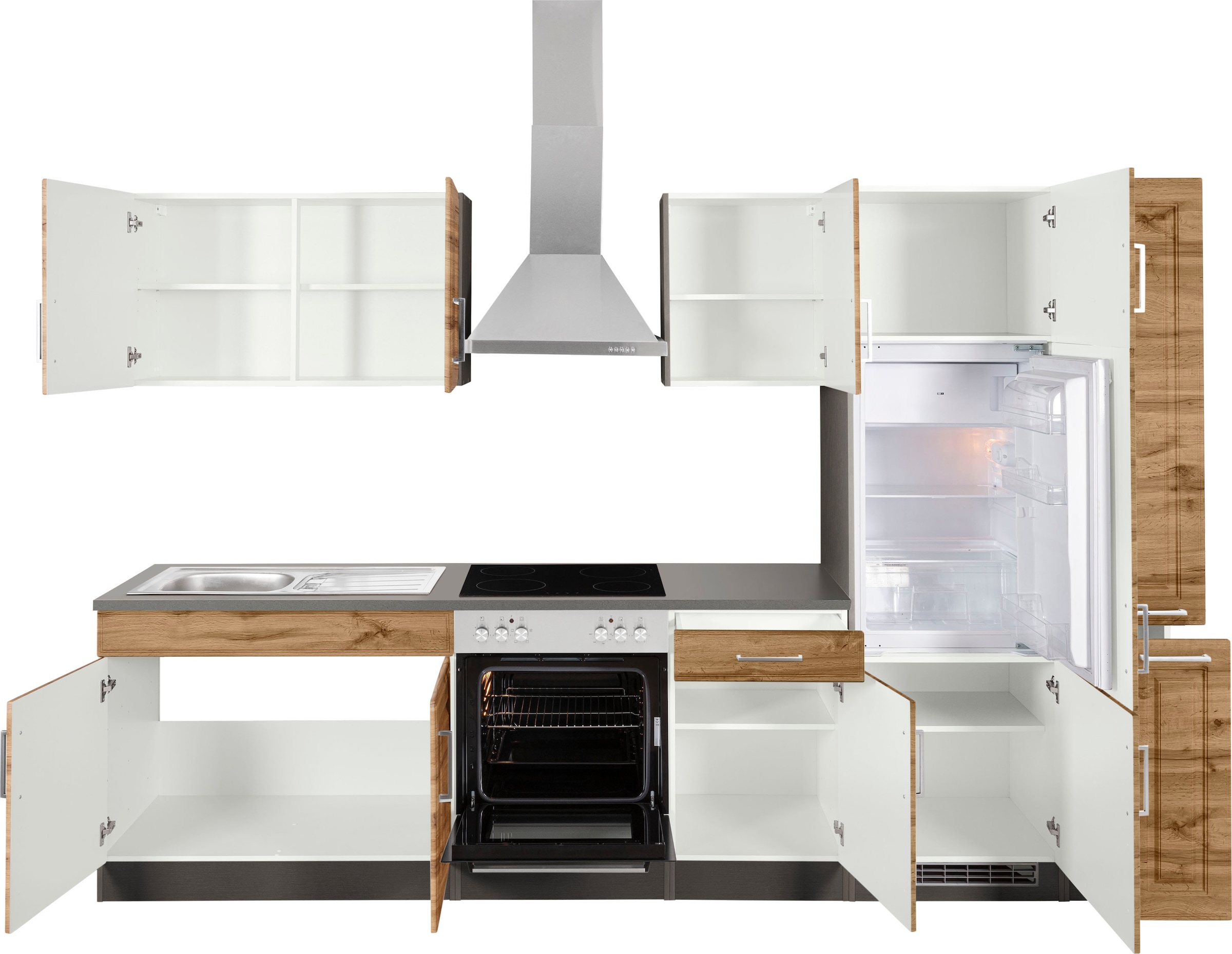 KOCHSTATION Küchenzeile »KS-Stockholm«, Breite 300 cm, mit hochwertigen MDF Fronten im Landhaus-Stil