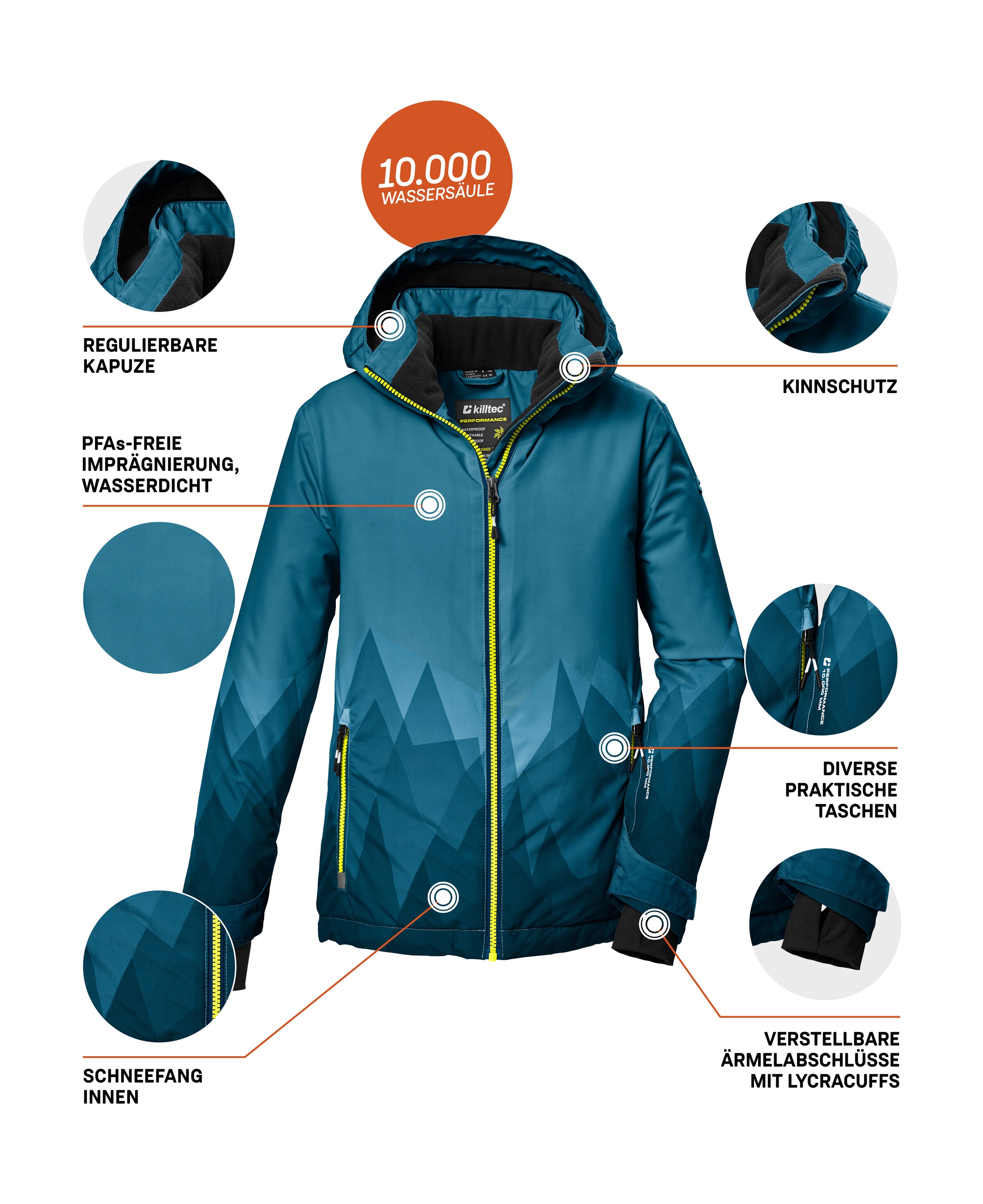 Killtec Skijacke »KSW 383 BYS SKI JCKT«, Wasser- und winddichte Skijacke mit verstellbarer Kapuze
