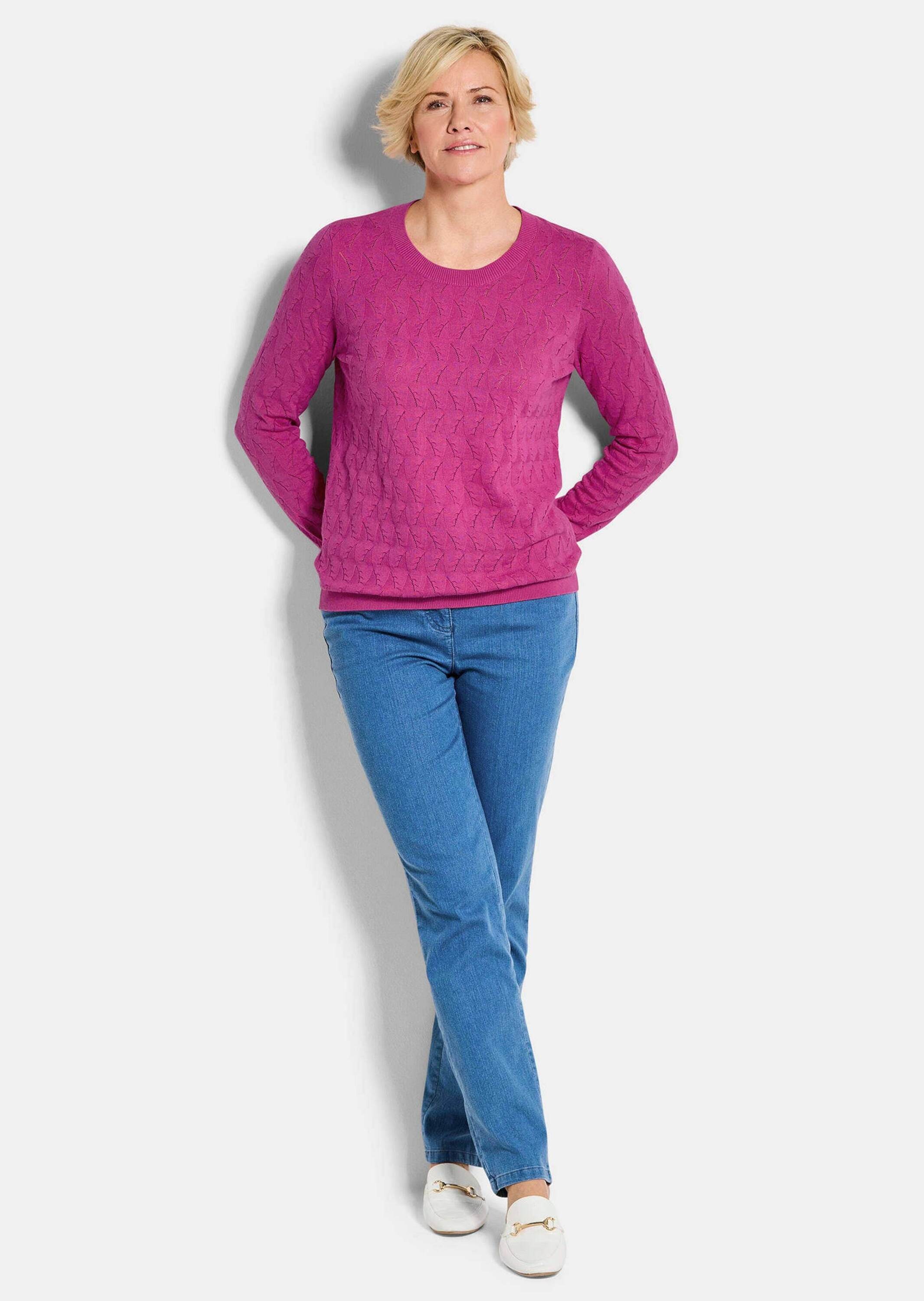 GOLDNER Rundhalspullover "Kurzgröße Baumwollpullover mit Zick-Zack-Muster" günstig online kaufen