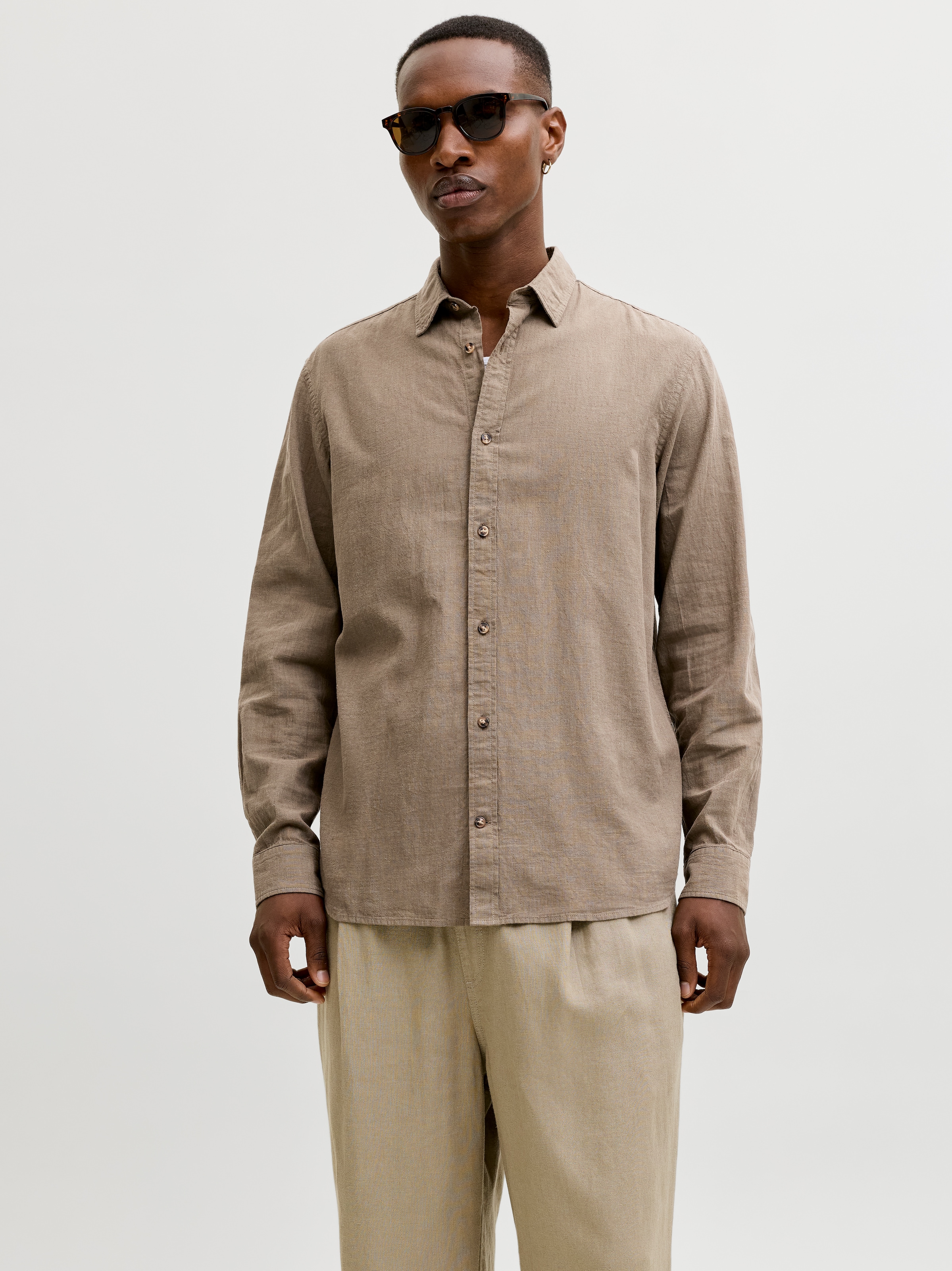 Jack & Jones Langarmhemd "JJESUMMER LINEN BLEND SHIRT L/S SN" Baumwollmischung, regular fit
