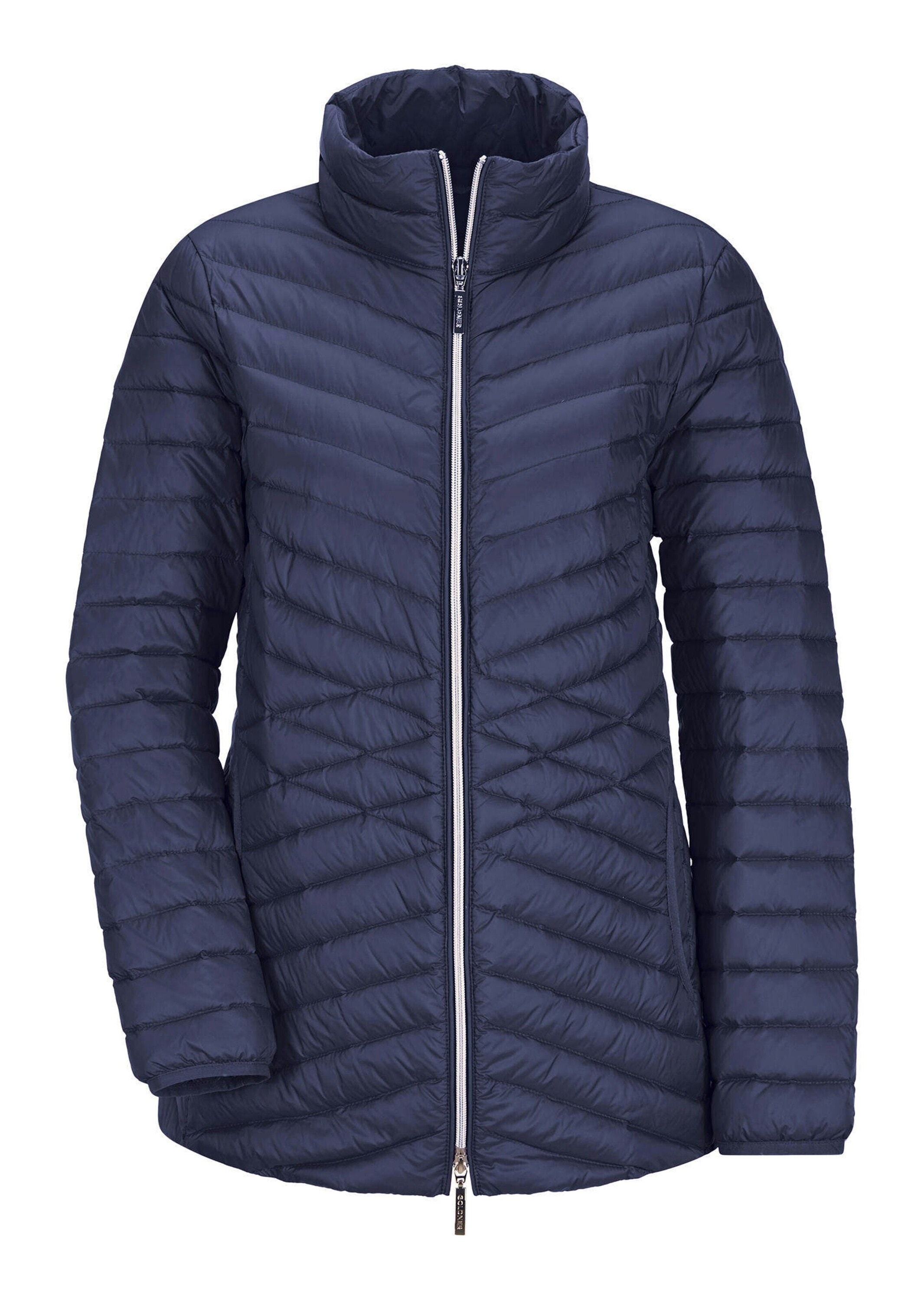 Steppjacke GOLDNER "Kurzgröße Herbstjacke mit Daunen, Stehkragen", Damen, Gr. 22, blau (marine), Obermaterial: 100% Polyamid PA., Modisch, Jacken Steppjacke, 2-Wege RV