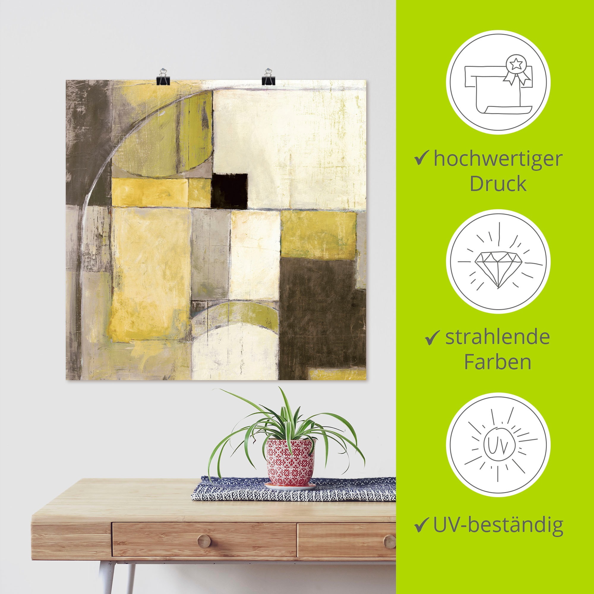 Artland Wandbild »Gelb-Grauer Übergang«, Muster, (1 St.), als Leinwandbild, Poster in verschied. Größen