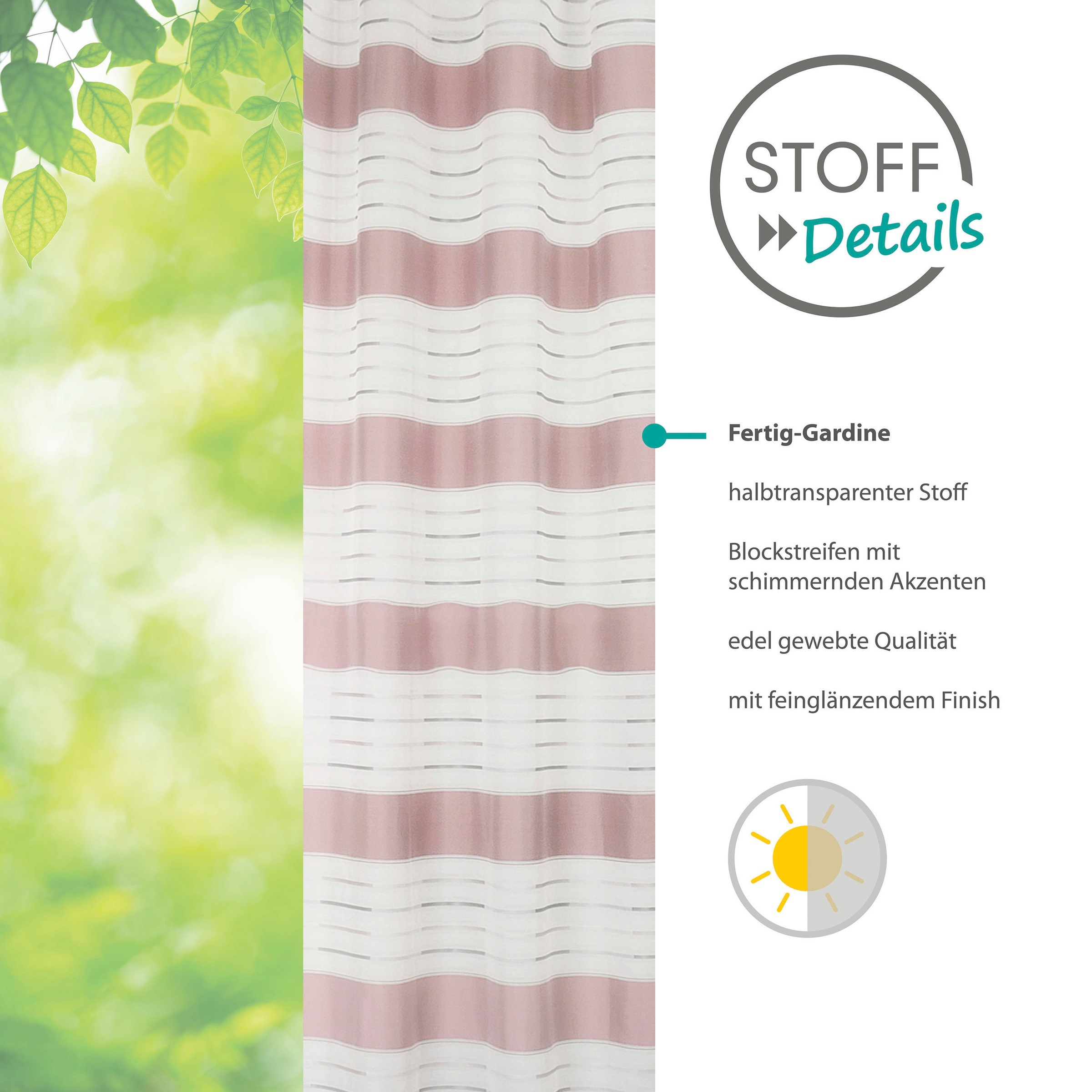 decolife Gardine »Estelle«, (1 St.), Ösenschal mit Blockstreifen weiß