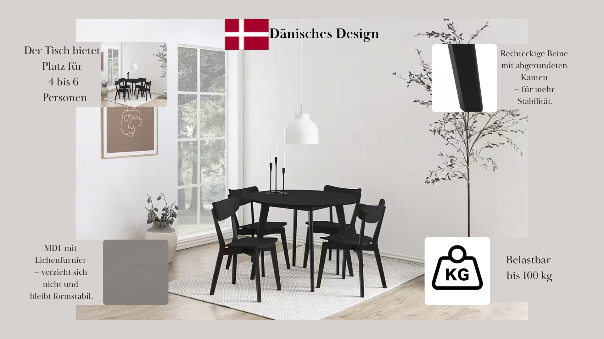 ACTONA GROUP Esstisch »Roxby, TOPSELLER!«, (1 St., Esstisch, Küchentisch), Roxby Esstisch rund, mit Eiche Furnier Ø 105 cm
