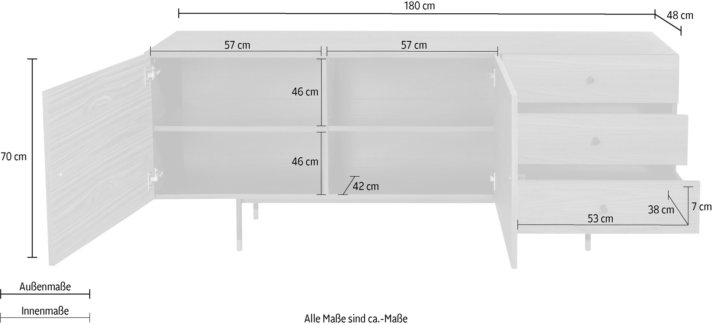 Woodman Sideboard »Daniel«, Kommode mit Holzfurnier aus Walnussbaum, Breite 180 cm