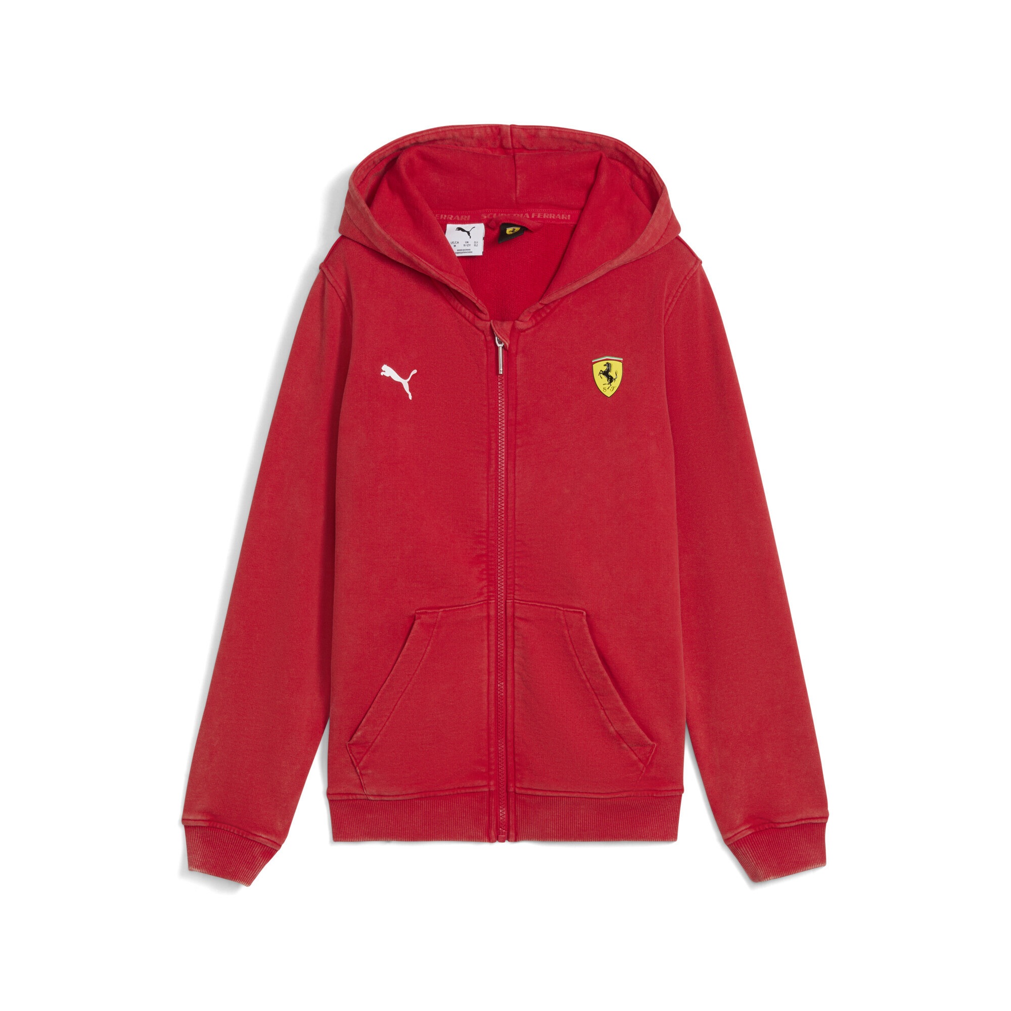 PUMA Jungen Sweatjacke "Scuderia Ferrari Sportswear Kapuzen-Sweatjacke Jugendliche", rot, Gr. 140, Obermaterial: 100% Baumwolle; Rippe: 3% Elasthan,