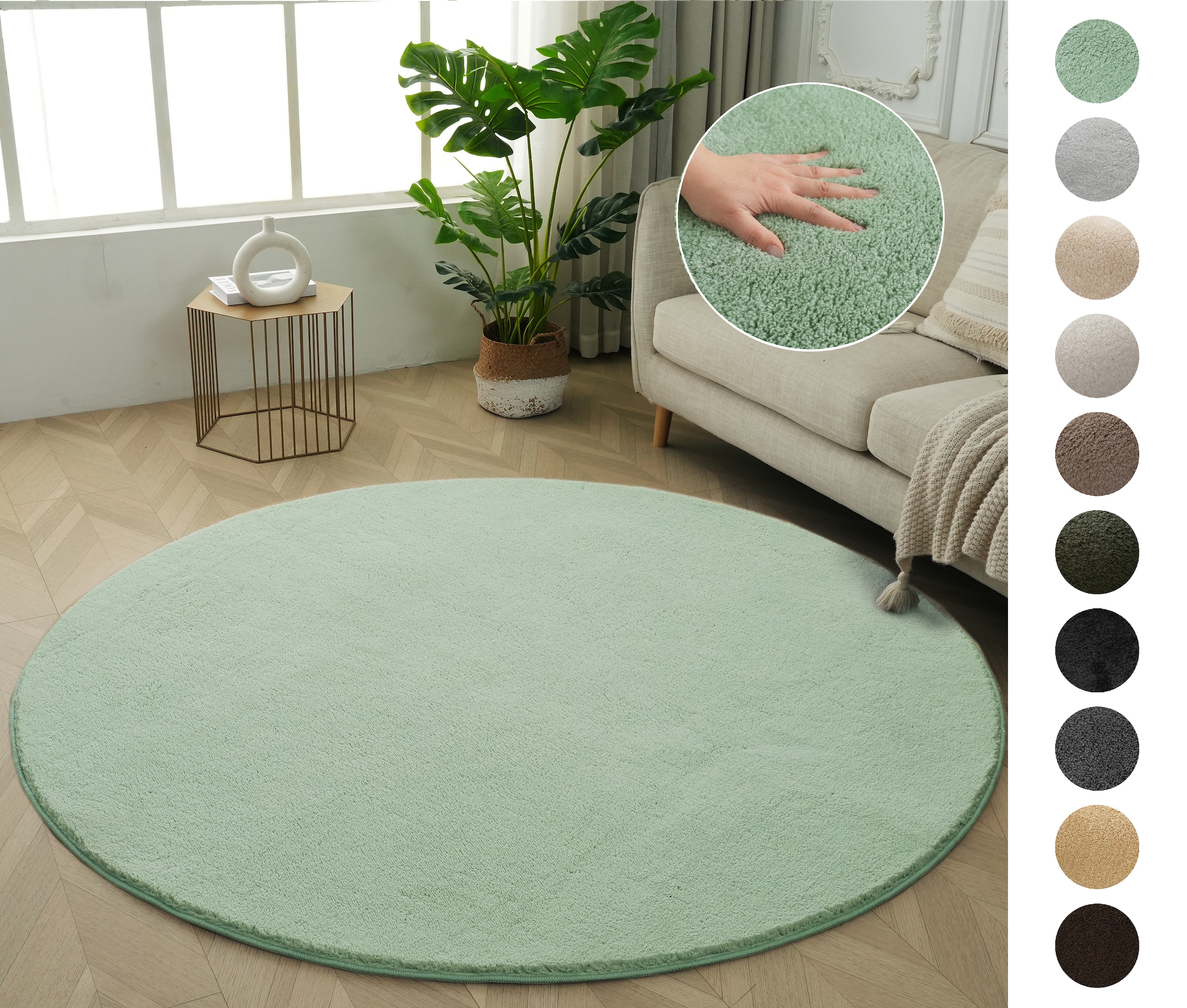 OTTO home "Cali" rund 16 mm Höhe Uni-Farben, kuschelig, & weich, waschbar, Wohnzimmer, Schlafzimmer