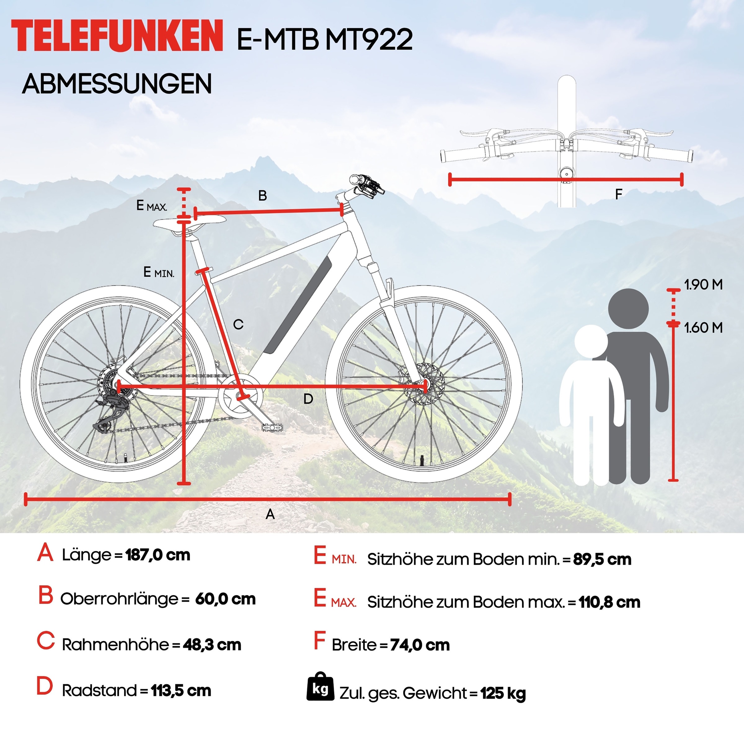 Telefunken »Aufsteiger MT922« 7 Gang Shimano TY300D Schaltwerk Kettenschaltung Heckmotor 250 W Pedelec, Elektrofahrrad, Damen u. Herren, E-MTB, Mountainbike, 29 Zoll