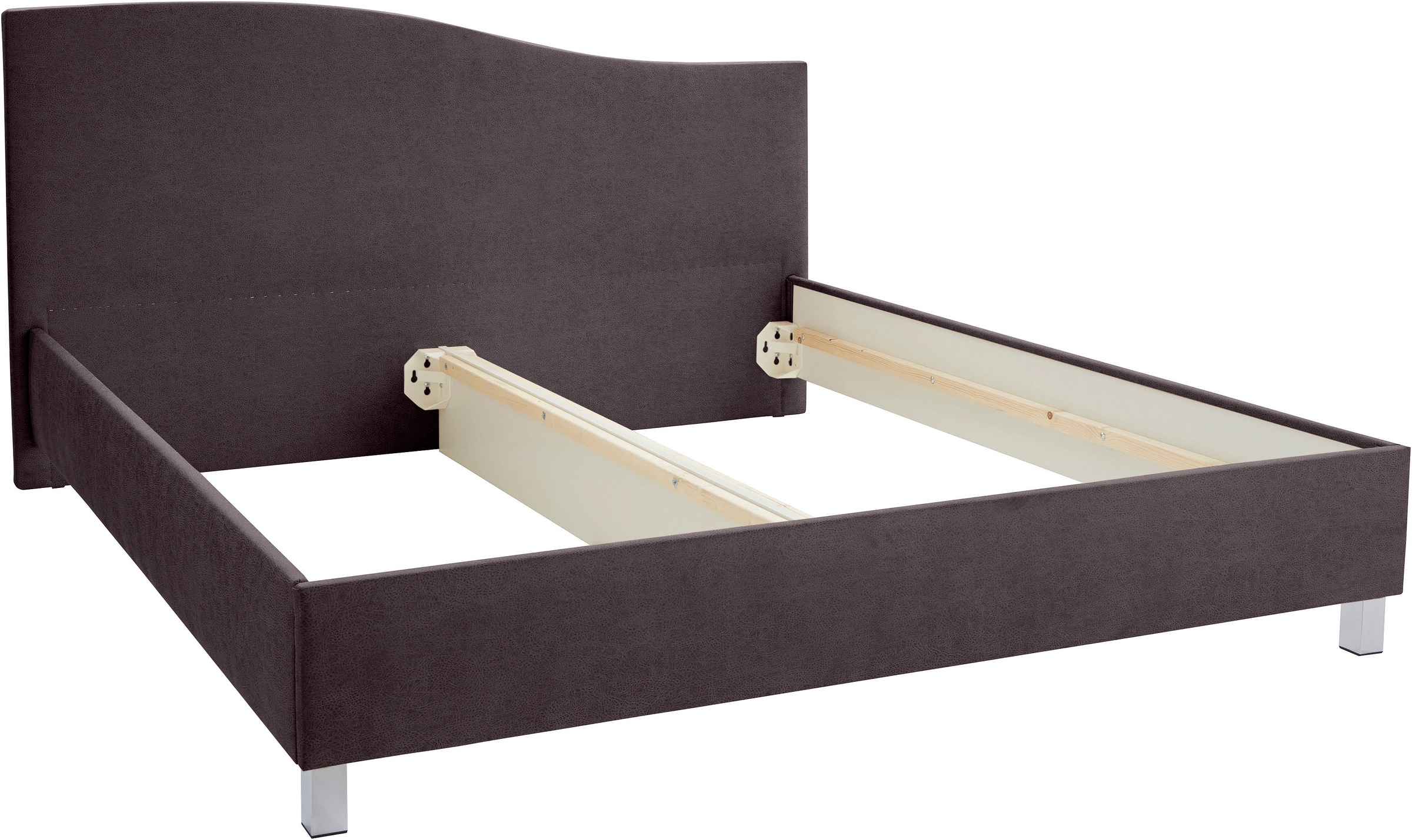 Polsterbett, grau (anthrazit), B:192cm H:100cm L:210cm, Bezug Bett: Velours mit grober Lederoptik (100% Polyester);Bonnellfederkernmatratze: 51% Polypropylen, 39% Polyester, 10% Baumwolle;Kaltschaummatratze: 100% Polyester, Bezug abnehm- und waschbar bis  6