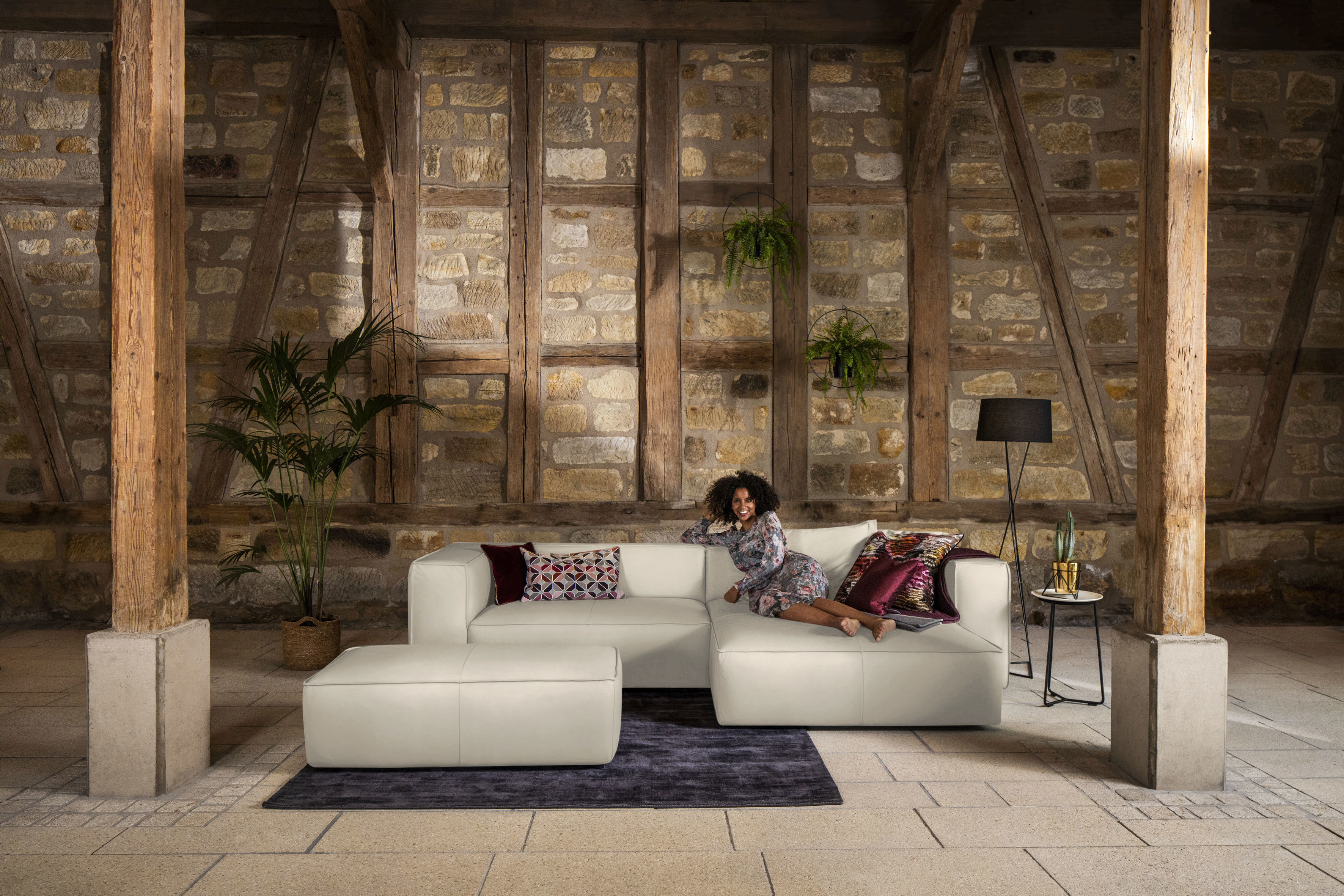 W.SCHILLIG Ecksofa "around-the-block Mega-Sofa & Hocker, viel Platz, Breite 300cm, L-Form" inklusive Hocker, mit eleganter Biese, mit Federkern