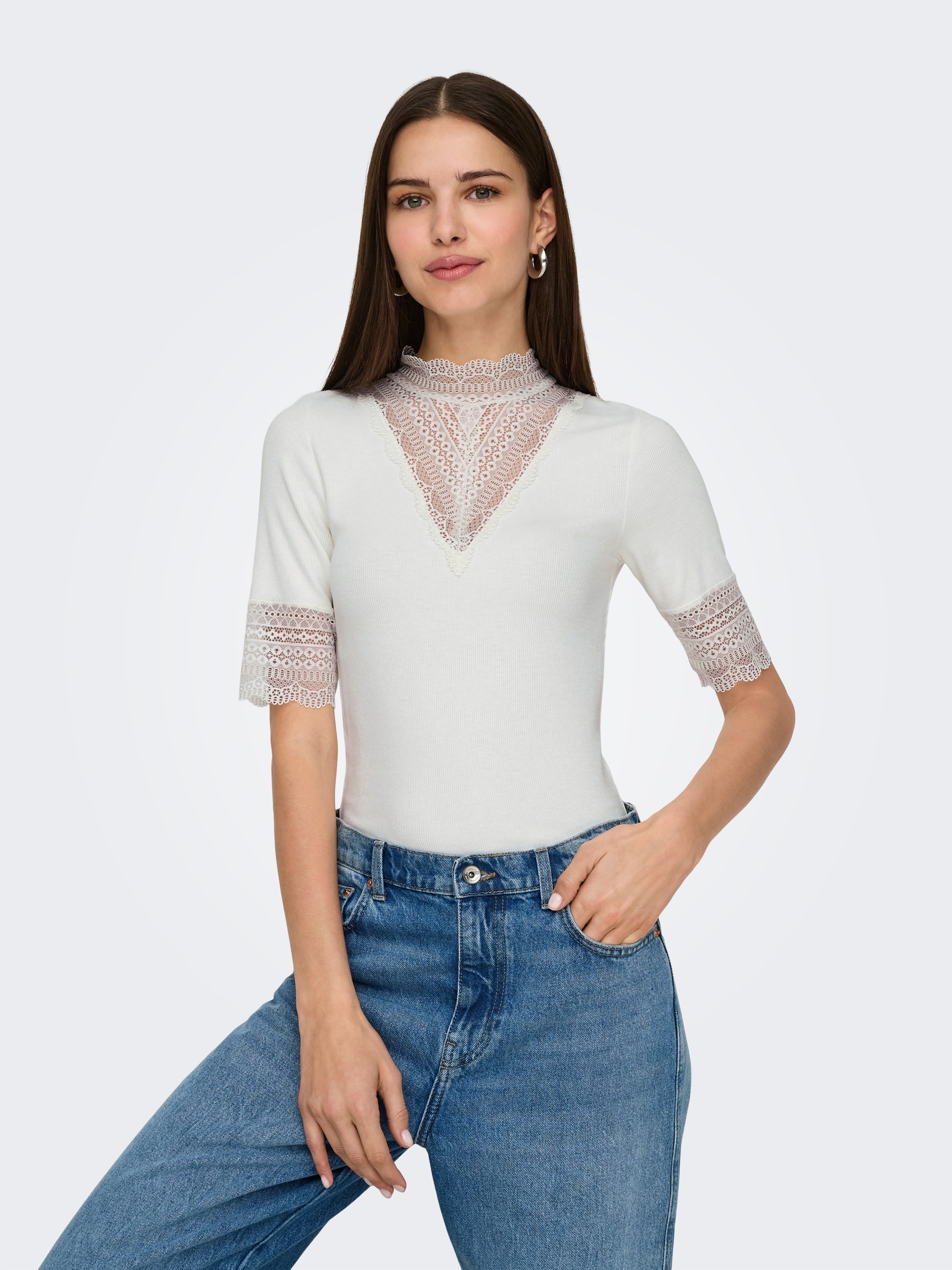 ONLY Spitzenshirt "ONLTILDE HIGHNECK S/S TOP JRS NOOS" günstig online kaufen