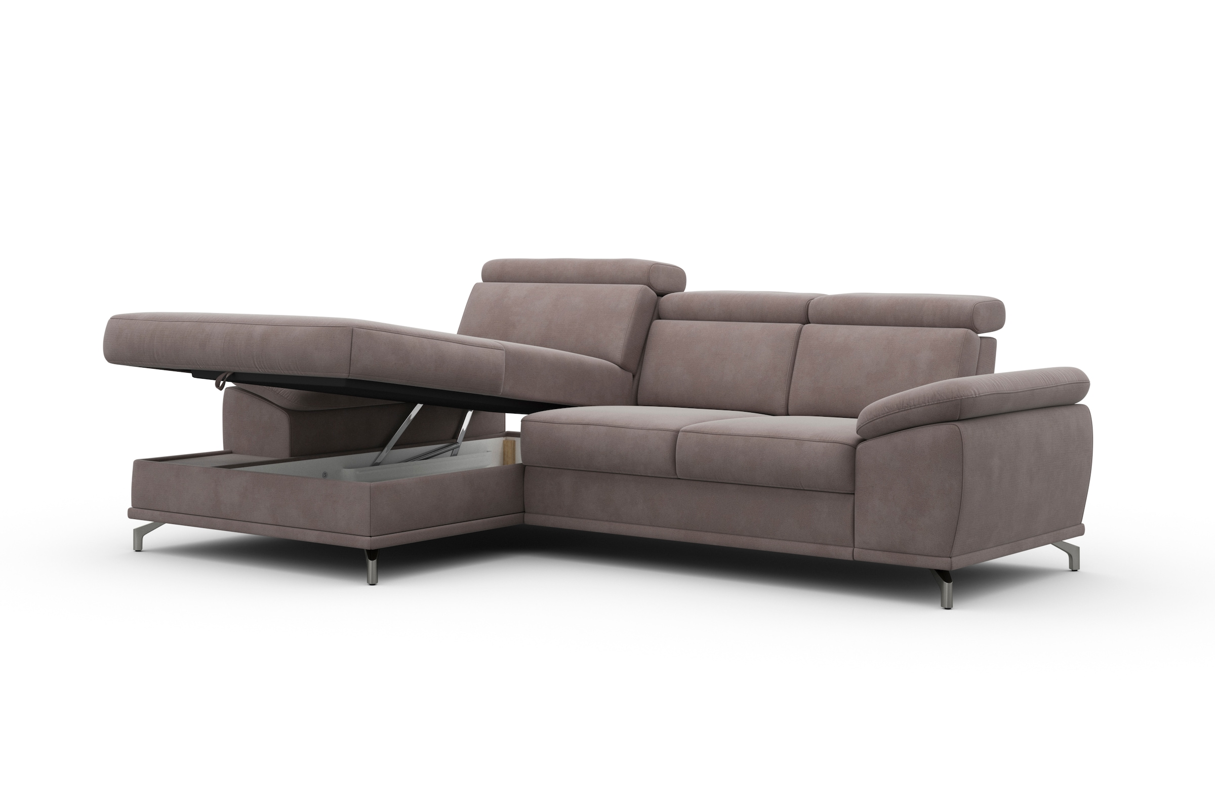 sit&more Ecksofa »Cabrio L-Form, mit Sitztiefenverstellung, Arm- und Kopfteilverstellung«, 2 Nierenkissen, Federkern, optional Bettfunktion und Stauraum