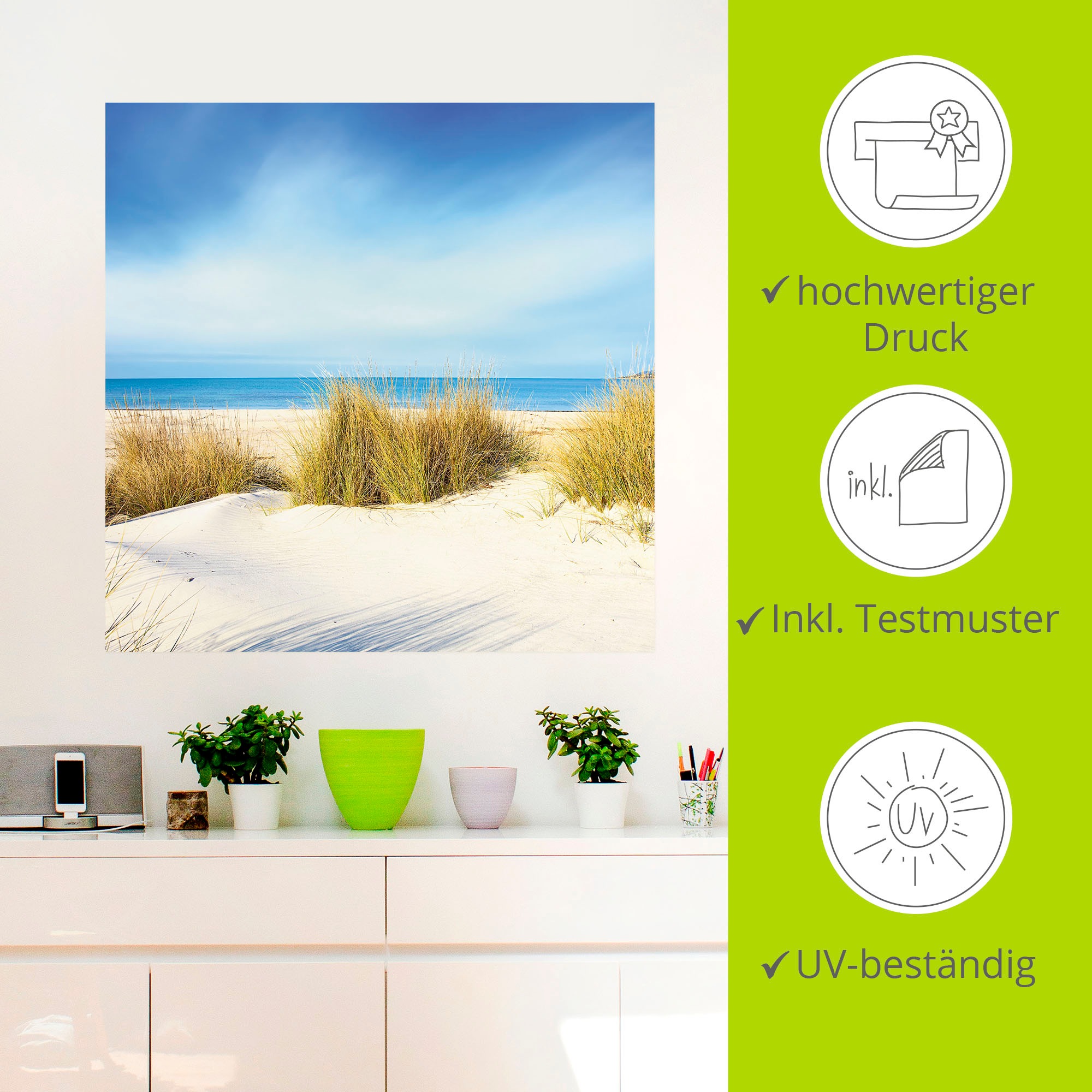 Artland Wandbild »Gras auf Sanddünen«, Strand, (1 St.), als Leinwandbild, Poster, Wandaufkleber in verschied. Größen