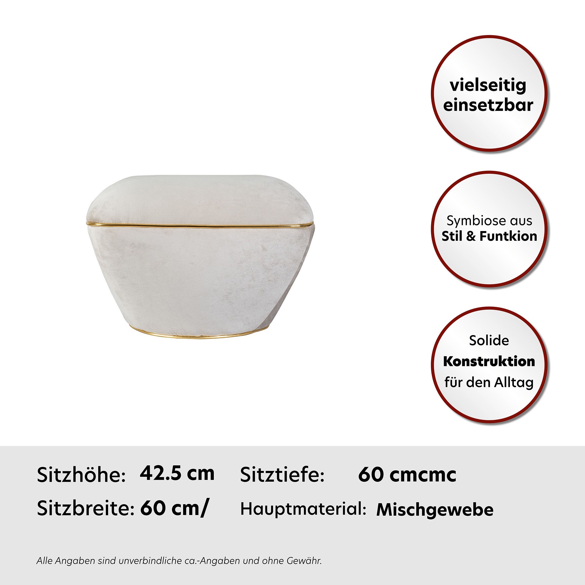 Thumbnail - Kayoom Sitzhocker "Hocker Contessa 125, vielseitig einsetzbarer Allrounder, elegante Form" 1 Stk. tlg. komfortabel, hoch...