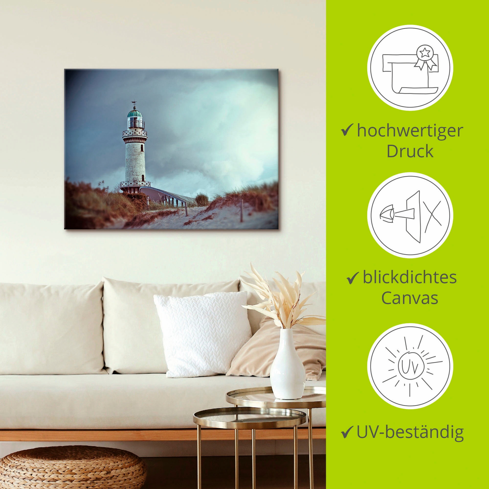 Artland Leinwandbild »Der Warnemünder Leuchtturm« Gebäude 1 Stk. tlg. auf Holzrahmen gespannt