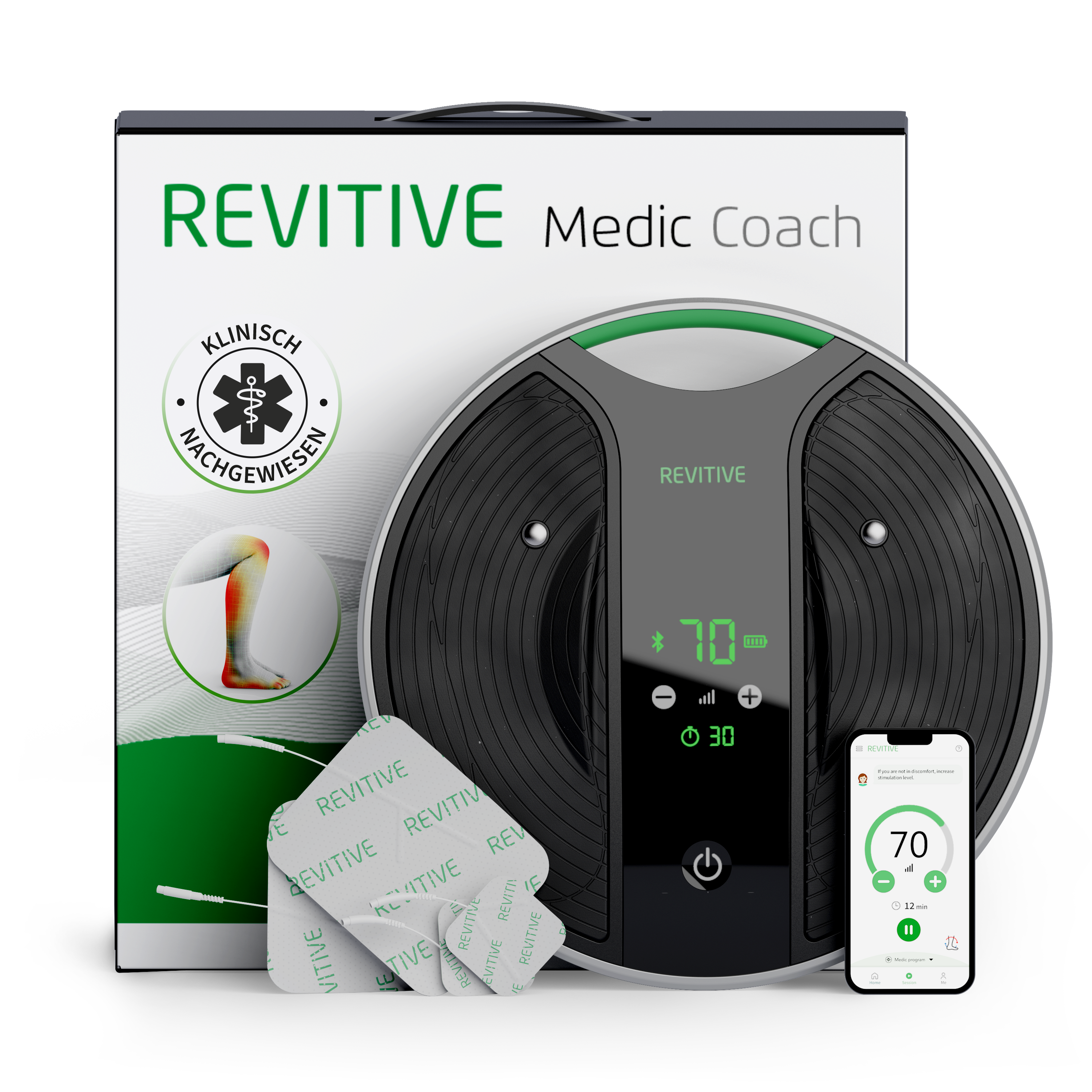 REVITIVE EMS-Fußmassage-Gerät "Medic Coach Durchblutungs-Stimulator", grün, B:36,9cm H:39,3cm L:9,6cm, Elektro-Muskel-Stimulationsgeräte, Effektive