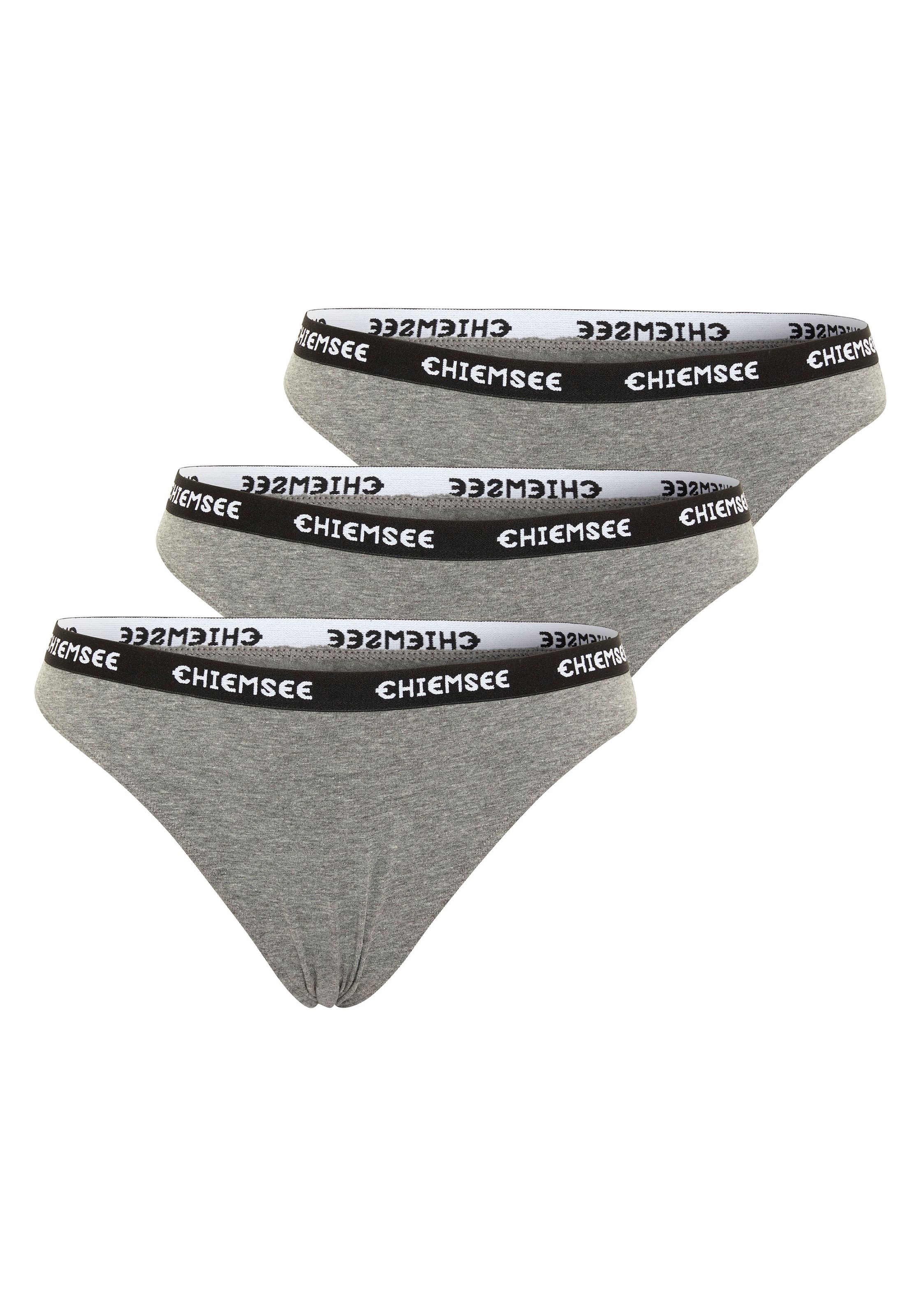 CHIEMSEE Damen Tanga, Gr. XL, grau, 71% Baumwolle, 24% Viskose, 5% Elasthan, meliert, Unterhosen, - in vorteilhaftem 3er Pack