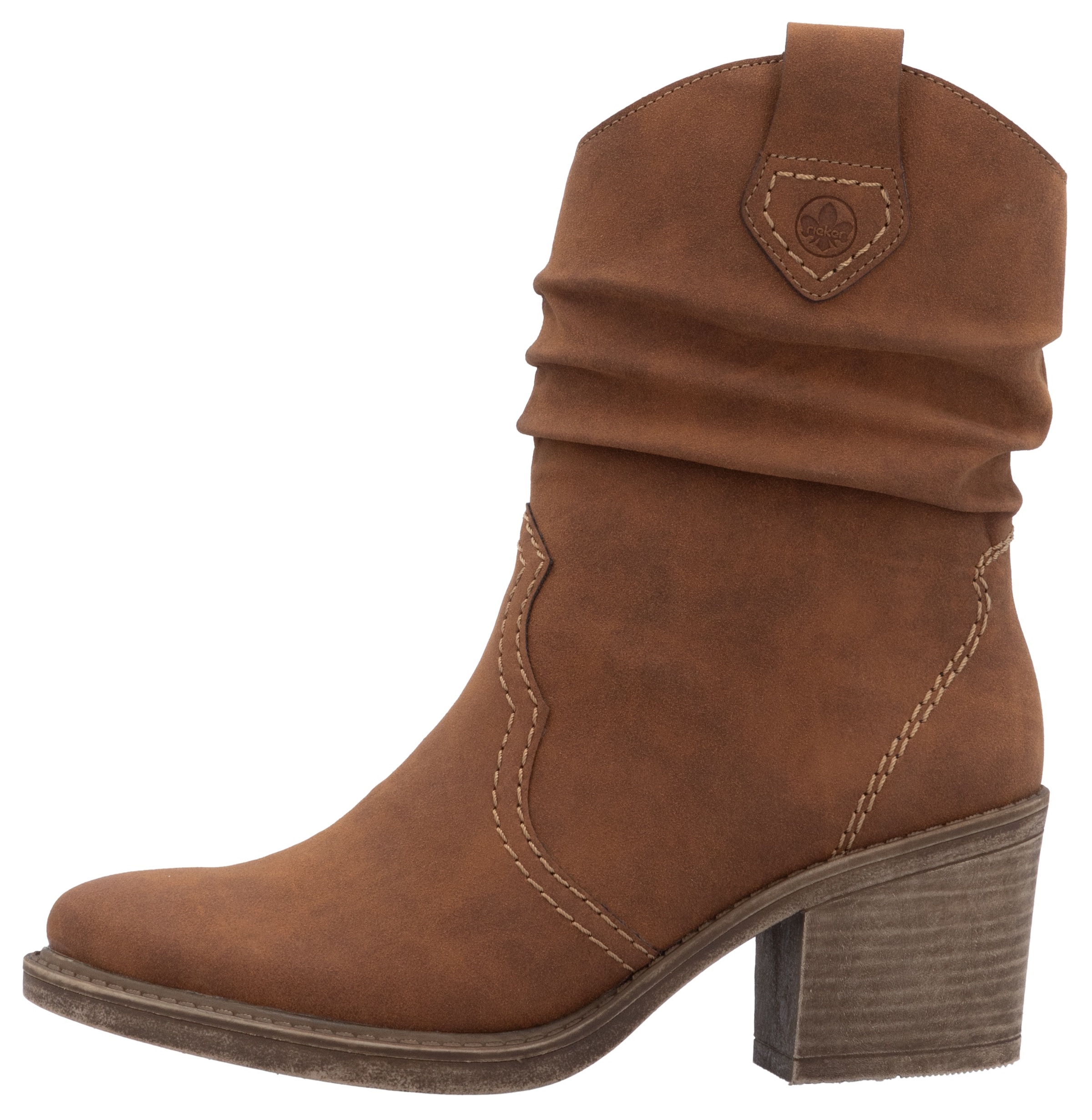 Rieker Westernstiefelette, Cowboystiefelette, Boots, Blockabsatz, mit gerafftem slouchy Schaft