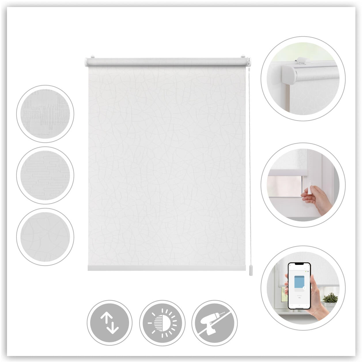 LICHTBLICK ORIGINAL Rollo »Klemmfix, ohne Bohren«, blickdicht, Blendschutz-Sichtschutz, mit Bohren/ohne Bohren, freihängend, Steuerbar mit Bluetooth-App, integrierter Elektromotor und Akku