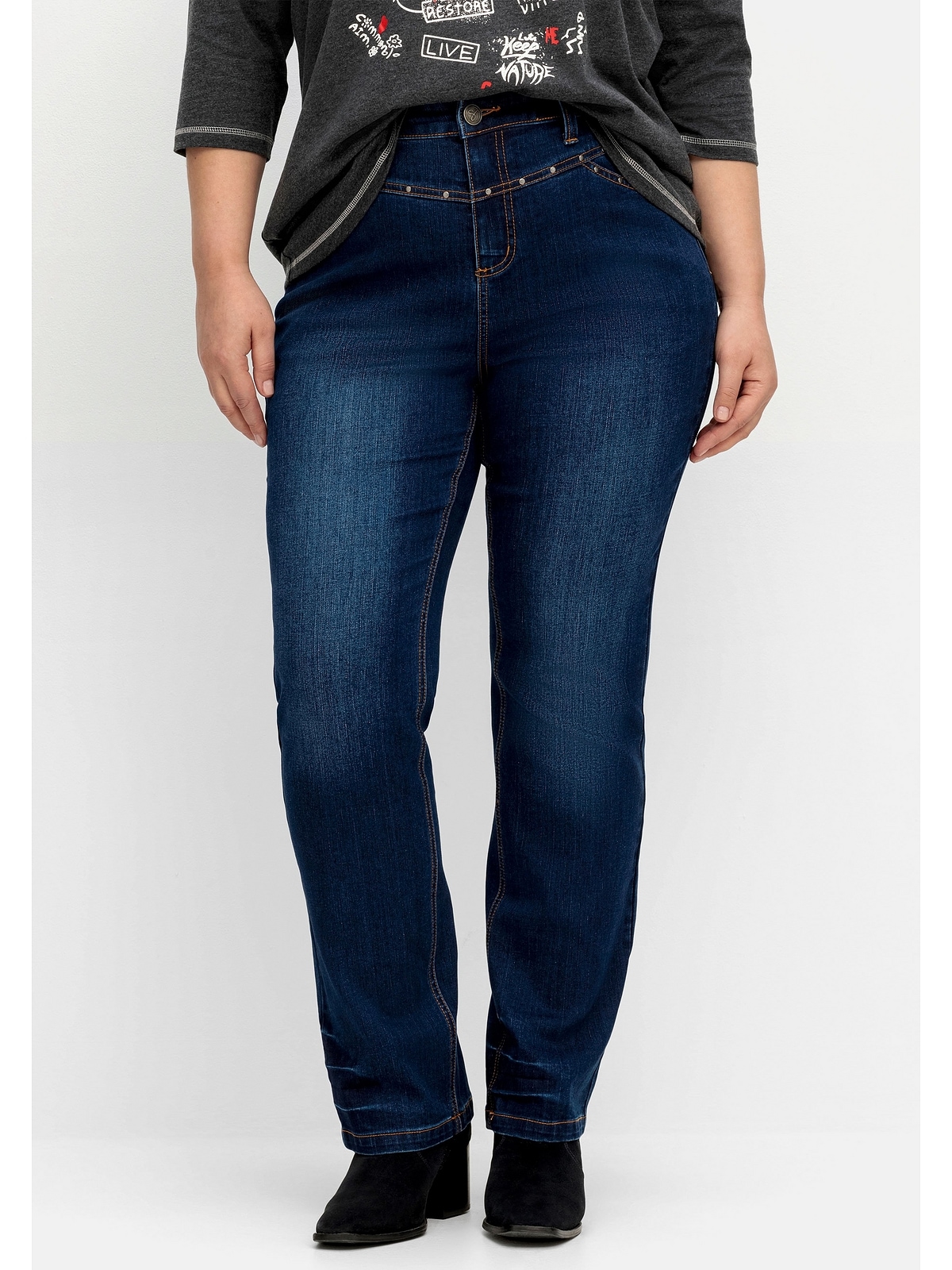 Sheego Stretch-Jeans bestellen | mit BAUR und »Große Bund für Größen«, Taschen Nieten an