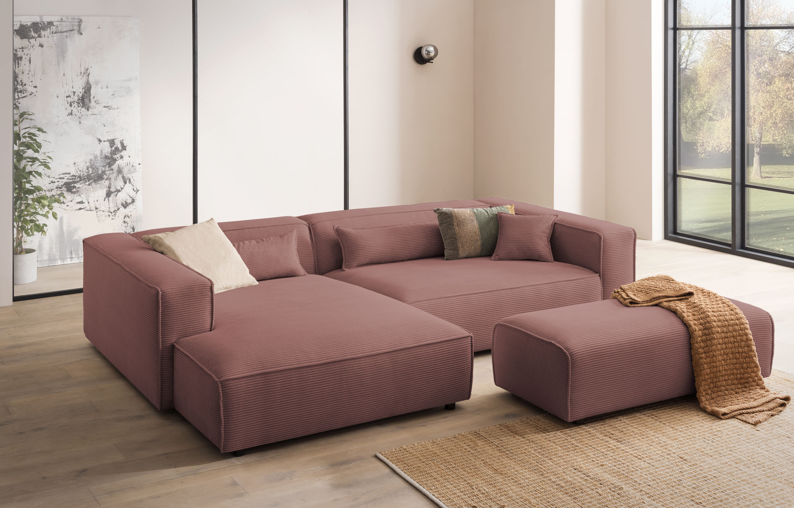 LeGer Home by Lena Gercke Ecksofa "PIARA XXL Cord, L-Form, Schlaffunktion" Hocker stellbar zum Schlafsofa (Krokodilverbinder), tiefe Sitzfläche
