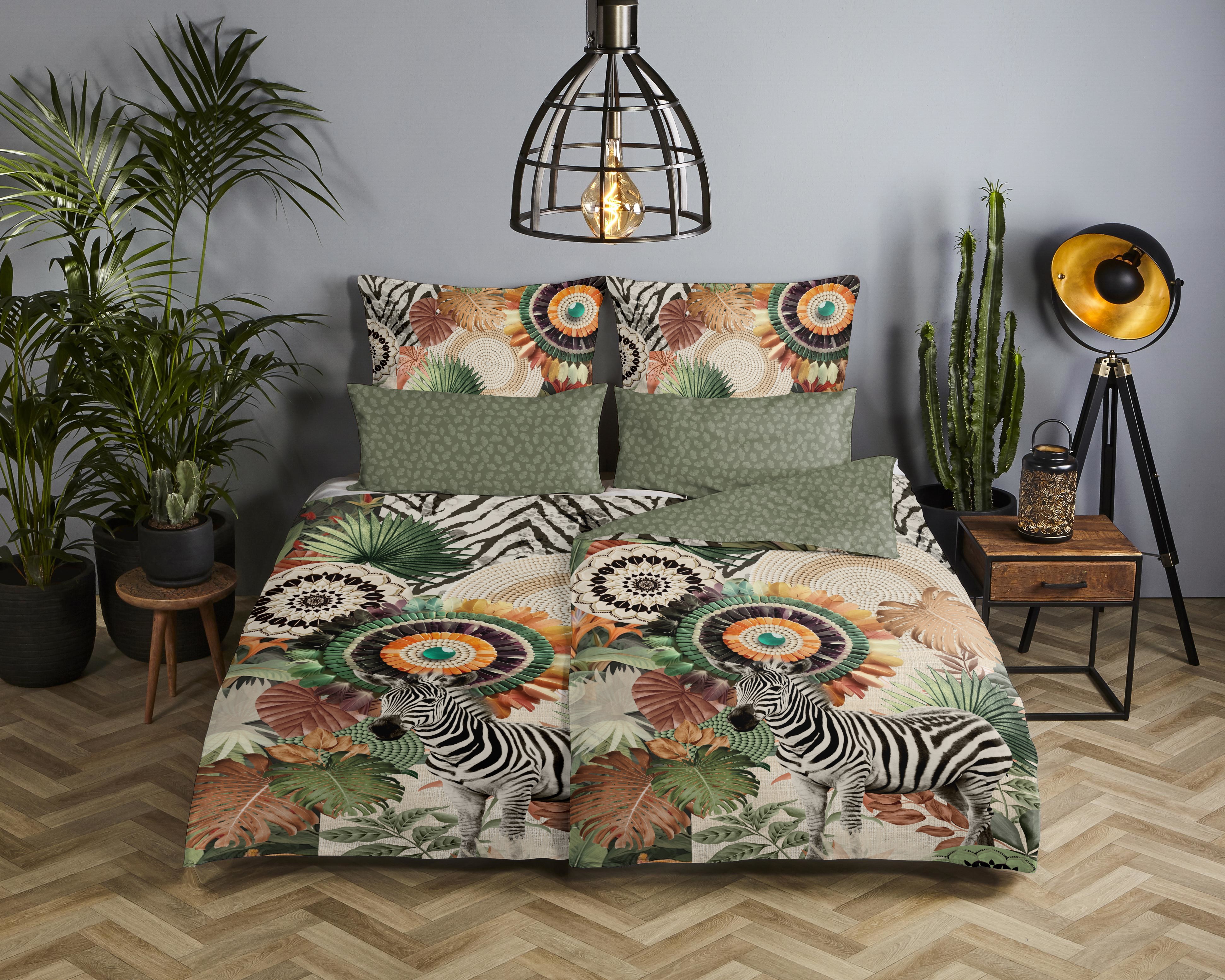 hip Wendebettwäsche "Janay" 2 Satin, Reißverschluss, Wendeoptik, Mandala, Zebra, grün