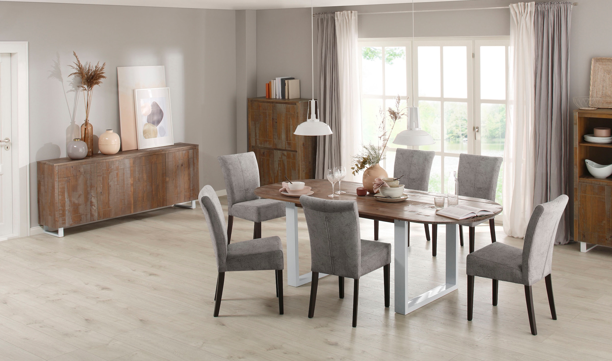 Home affaire Esszimmerstuhl »Queen«, (Set), 2 St., Luxus-Microfaser mit Druck, Beine aus massiver Buche, wengefarben lackiert, Polsterstuhl