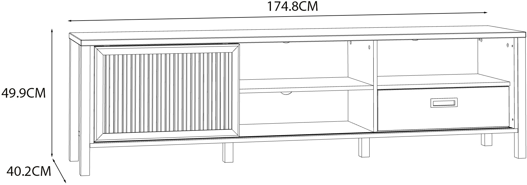 FORTE Lowboard »JytanaTV-Board, TV-Schrank«, Breite 174,8 cm, mit Lamellen-Schiebetüre, Mauvella Eiche / Schwarz