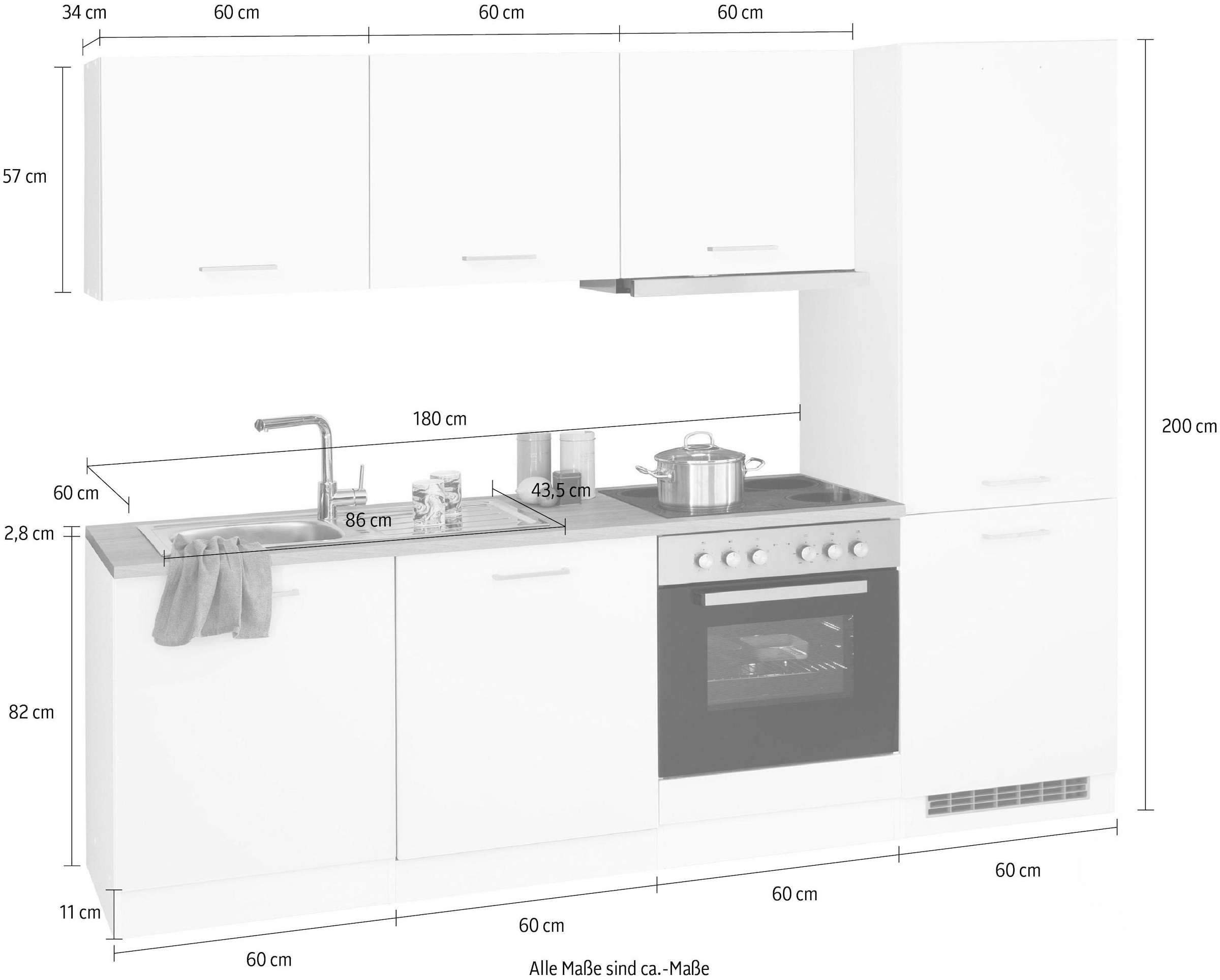 KOCHSTATION Küchenzeile »KS-Visby«, mit E-Geräte, 240 cm, inkl. Kühl/Gefrierkombination und Geschirrspüler
