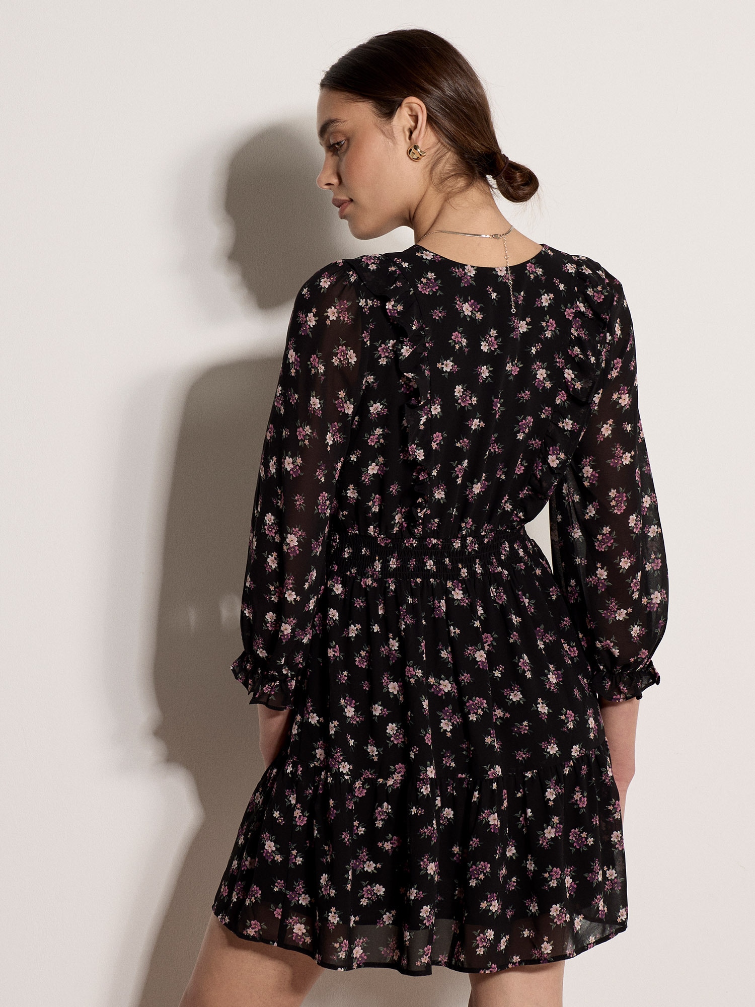 Apricot Minikleid »Chiffonkleid mit Blumenmuster« mit Rüschen