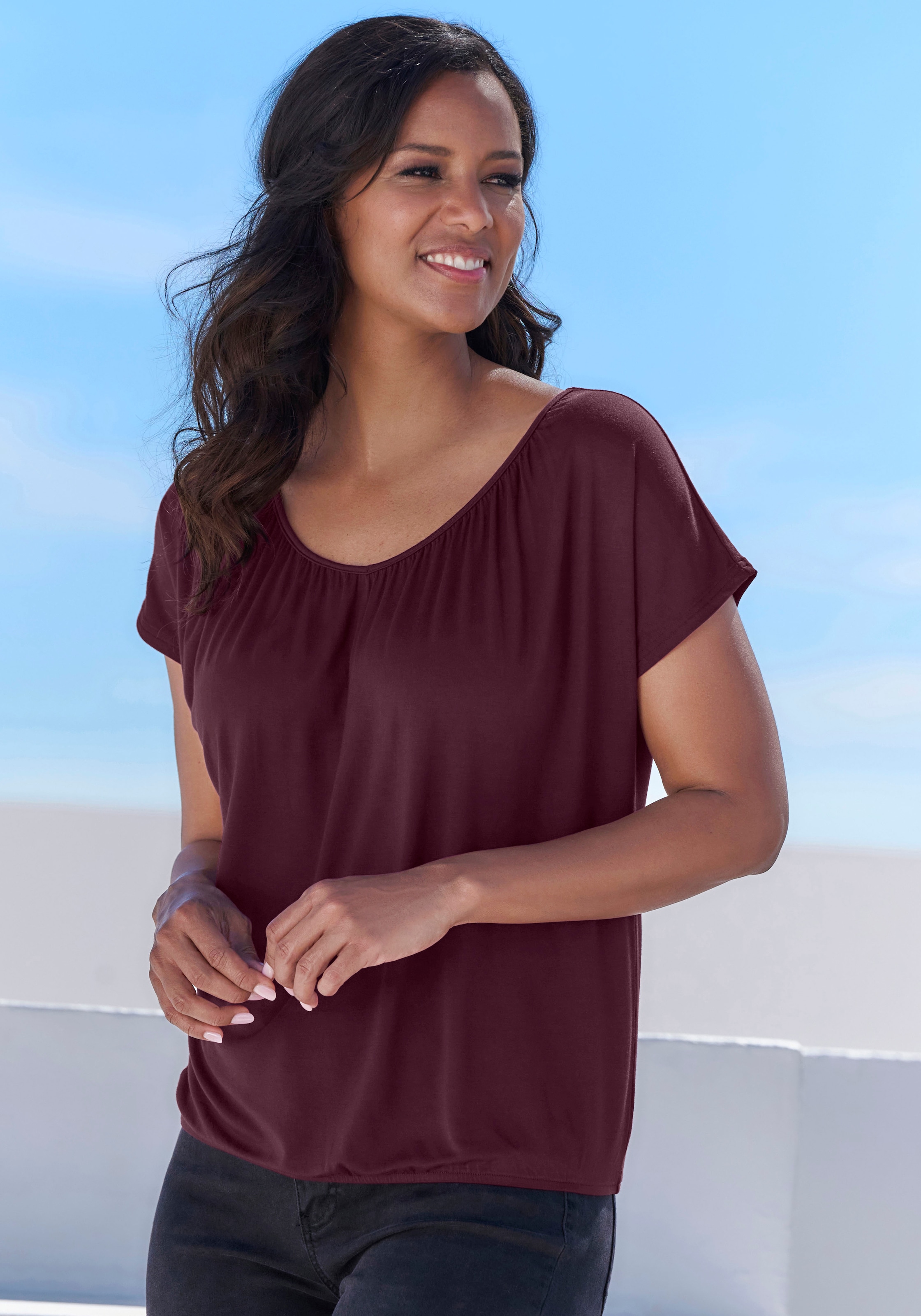LASCANA Kurzarmshirt, (Packung, 2 tlg.), mit Gummizug am Bund