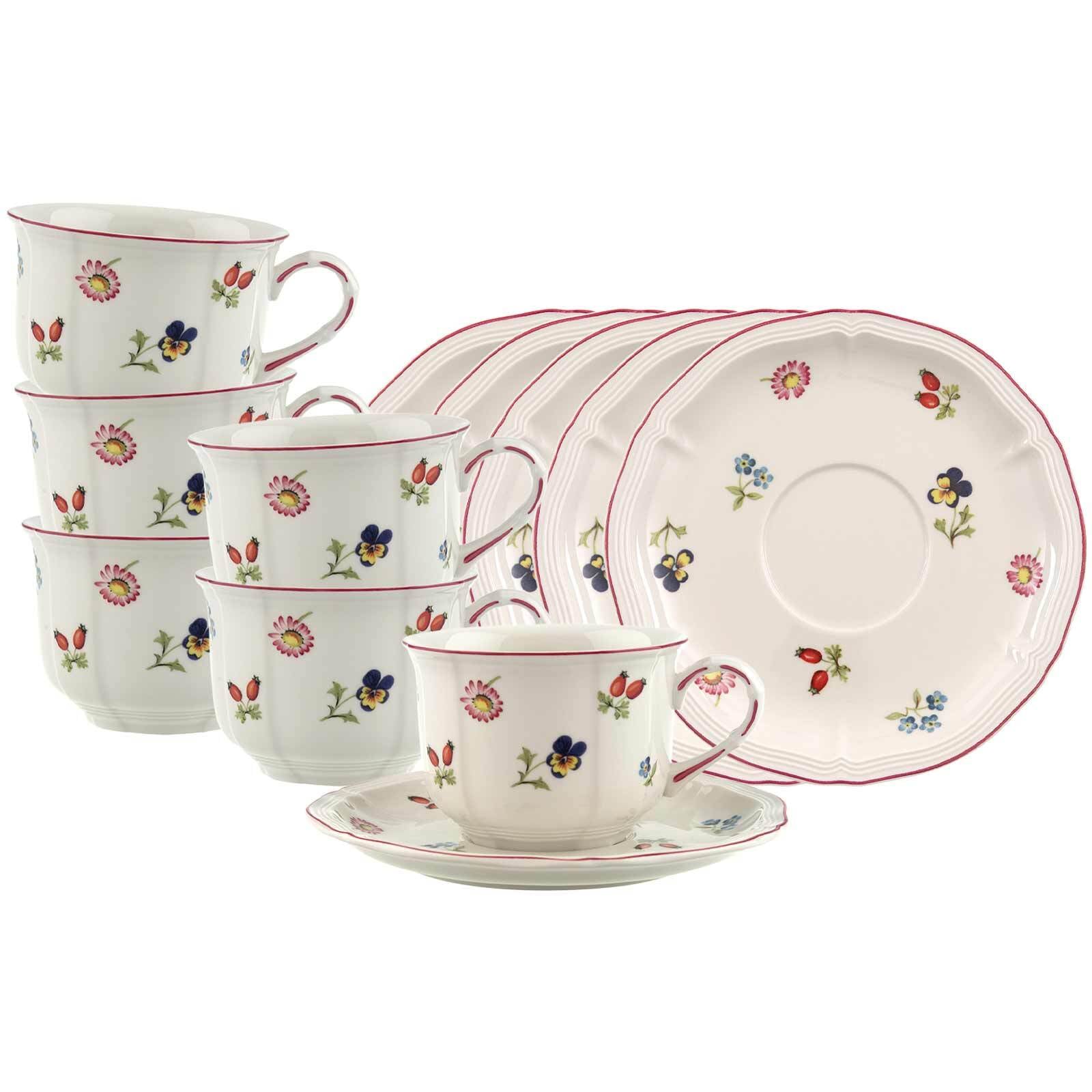 Villeroy & Boch Tasse "Frühstückstassen mit Untertassen Petite Fleur 260 ml 6er Set bunt" Spülmaschinenfest, Mikrowellensicher