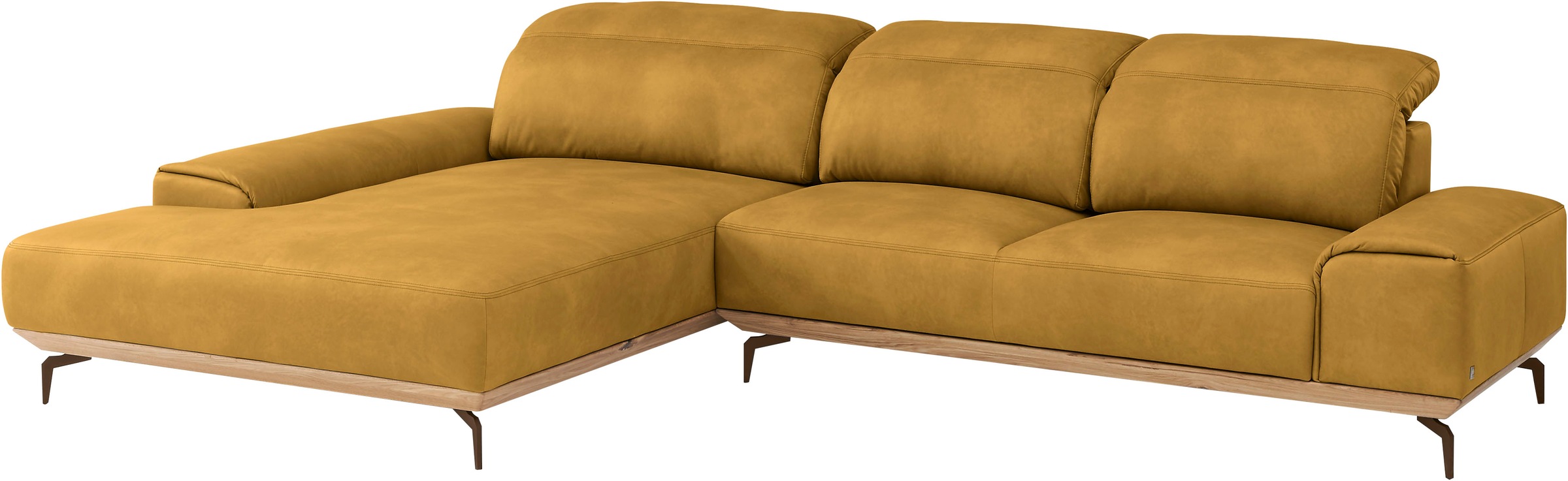 Wohnlandschaft MUSTERRING "MR 2490 Ecksofa mit erstklassigem Sitzkomfort, Long-Life-Leder", gelb (kurkuma, b), B:342cm T:207cm, Sofas, Wohnlandschaft, Bronze-Fuß Sitzhöhe 46cm, wahlweise mit Funktionen, Maße 342 x 207 cm 2