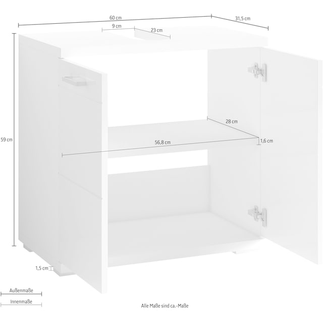 Homexperts Waschbeckenunterschrank »Nusa«, Breite 60 cm, mit  Hochglanzlackierung und verchromten Metallgriffen bestellen | BAUR